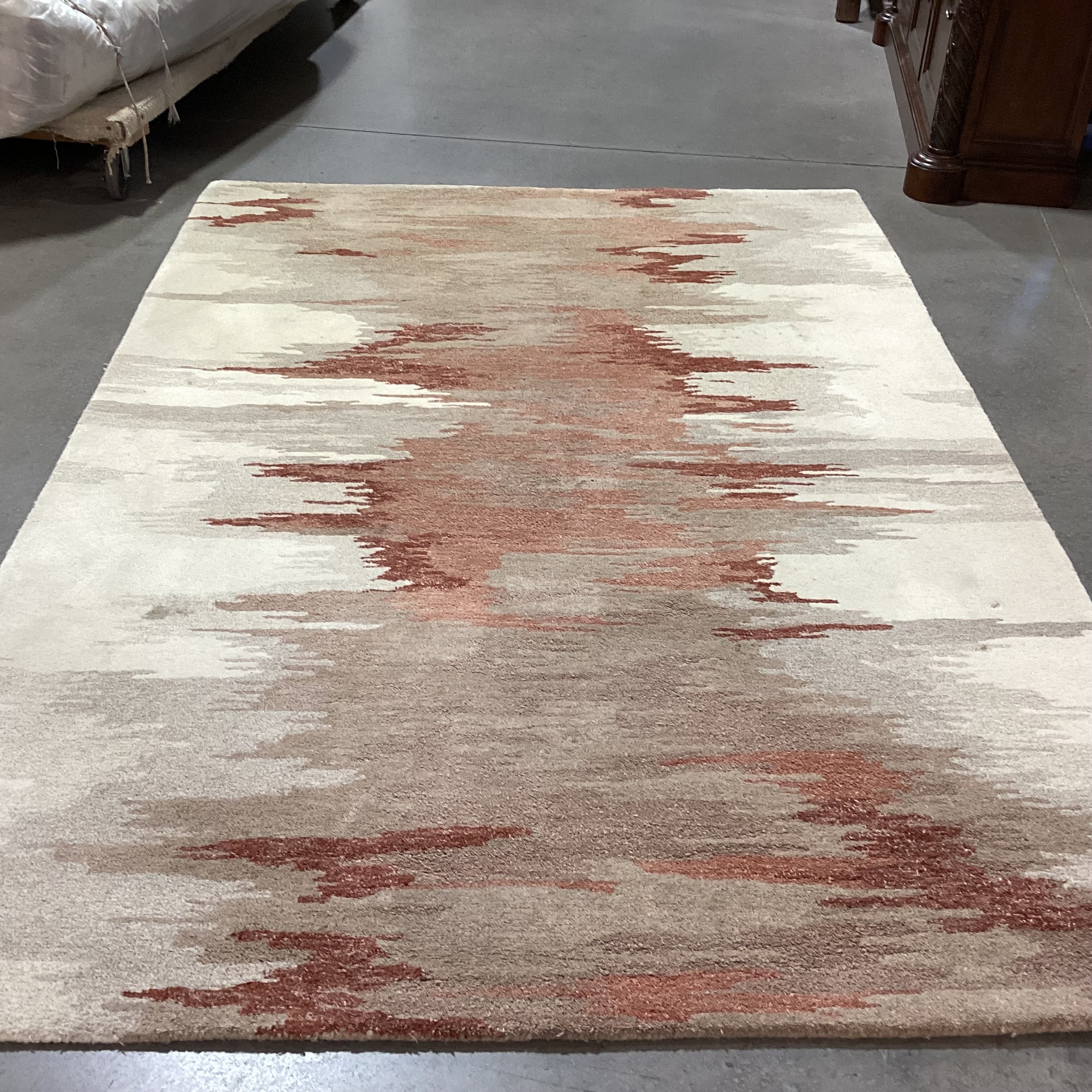 Crate & Barrel Birch & Terracotta Southwest Wool & Rayon Rug 6'x 9'