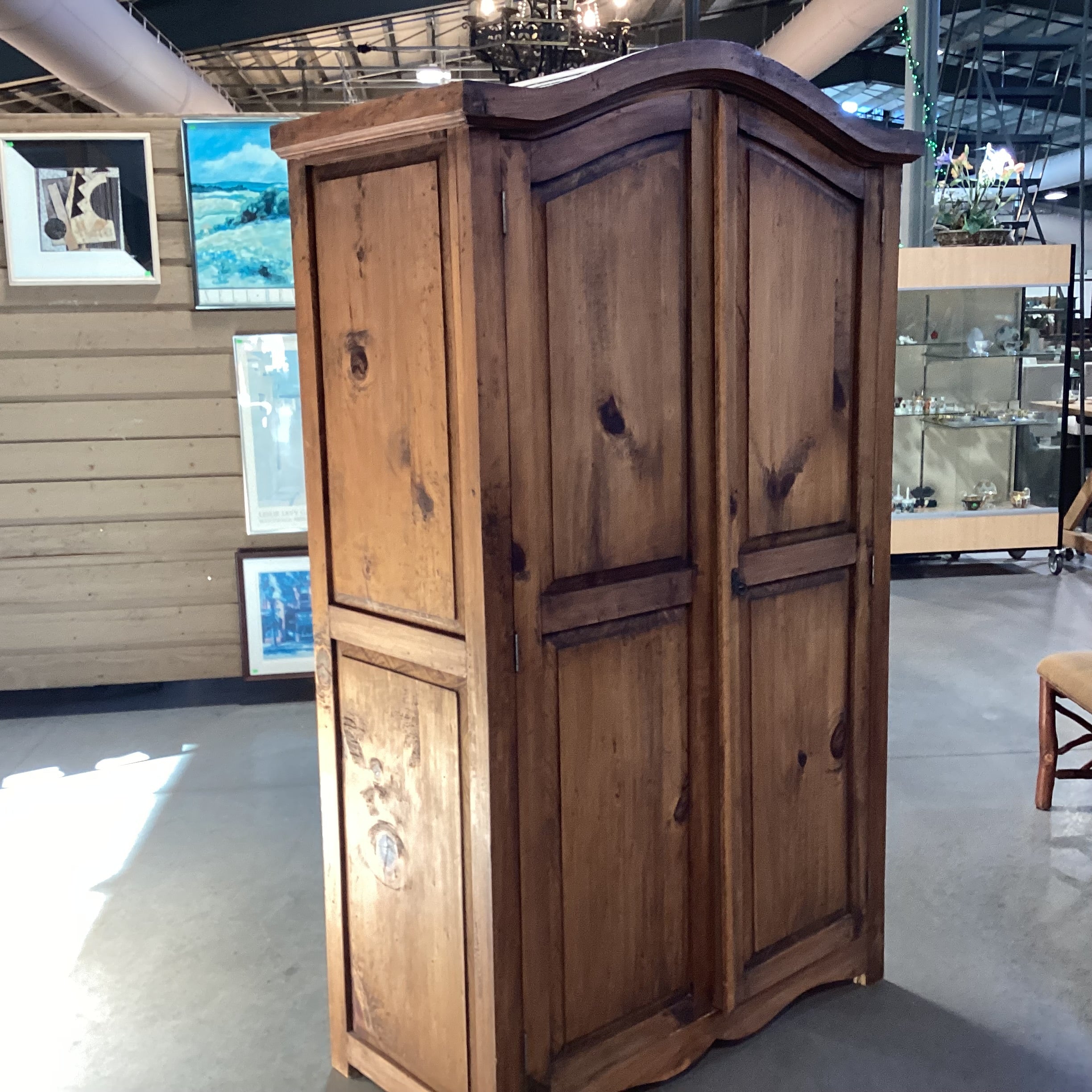 Rustic Carved Solid Pine 2 Door With Shelves & 2 Drawer Armoire 47"x 23"x 78"
