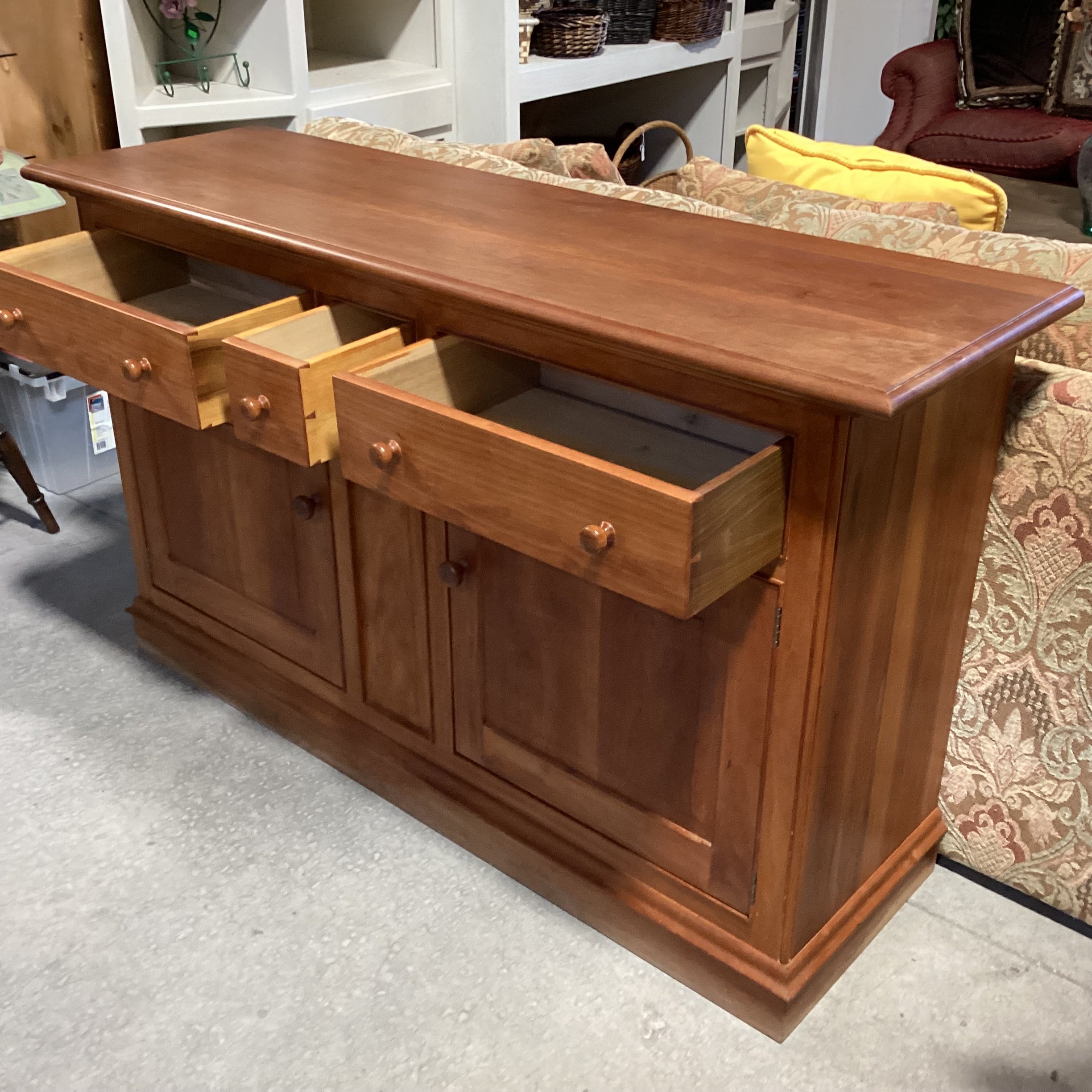 Solid Cherry 3 Drawer 2 Door with Shelves Sideboard Buffet 60"x 18"x 35.5"