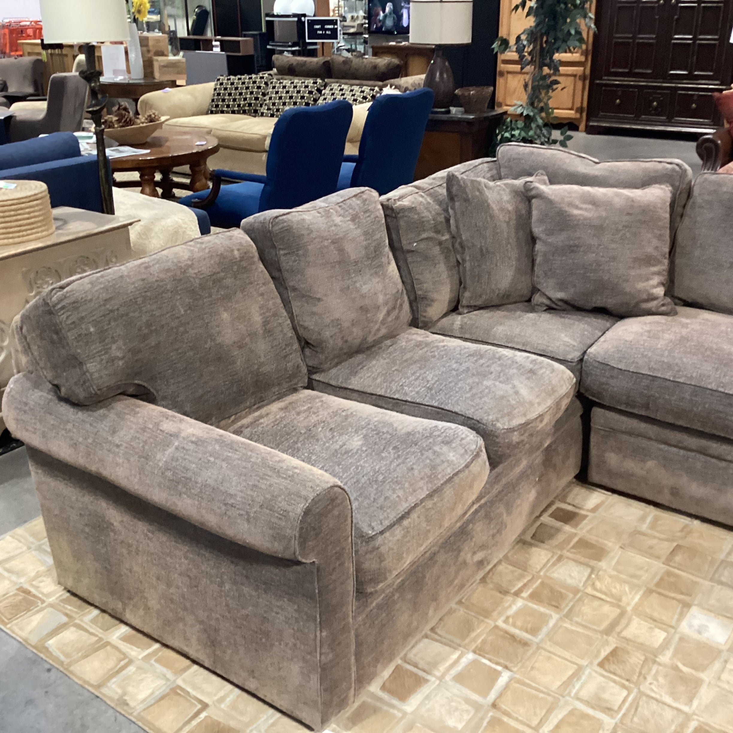 Rowe Furniture Taupe Grey Brown Woven Down Mix 2 Piece Sectional  118"x 92"x 42"x 32"