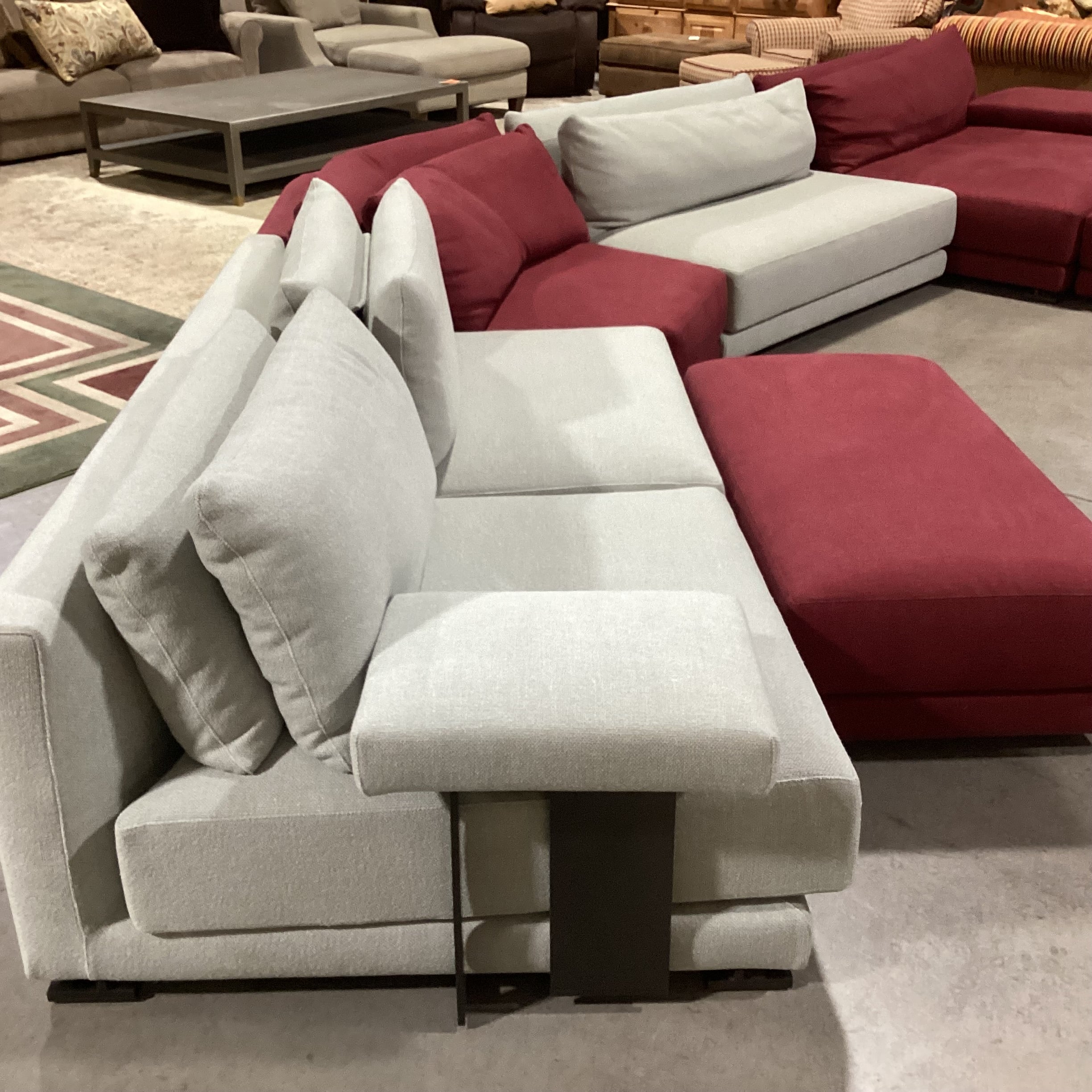 Poliform Cranberry & Dove Grey Woven Modern Italian 6 Piece Sectional 236"x 59"x 45"x 24"