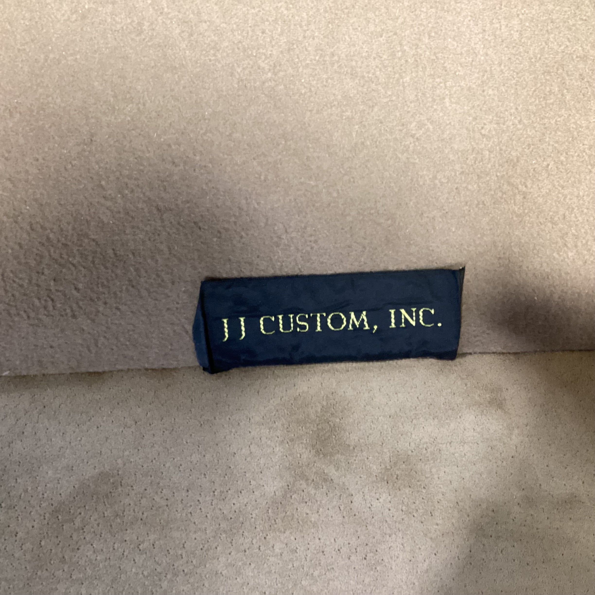 JJ Custom Beige Tan Suede Nailhead Down Mix & Carved Wood Wing Chair 36"x 36"x 47"