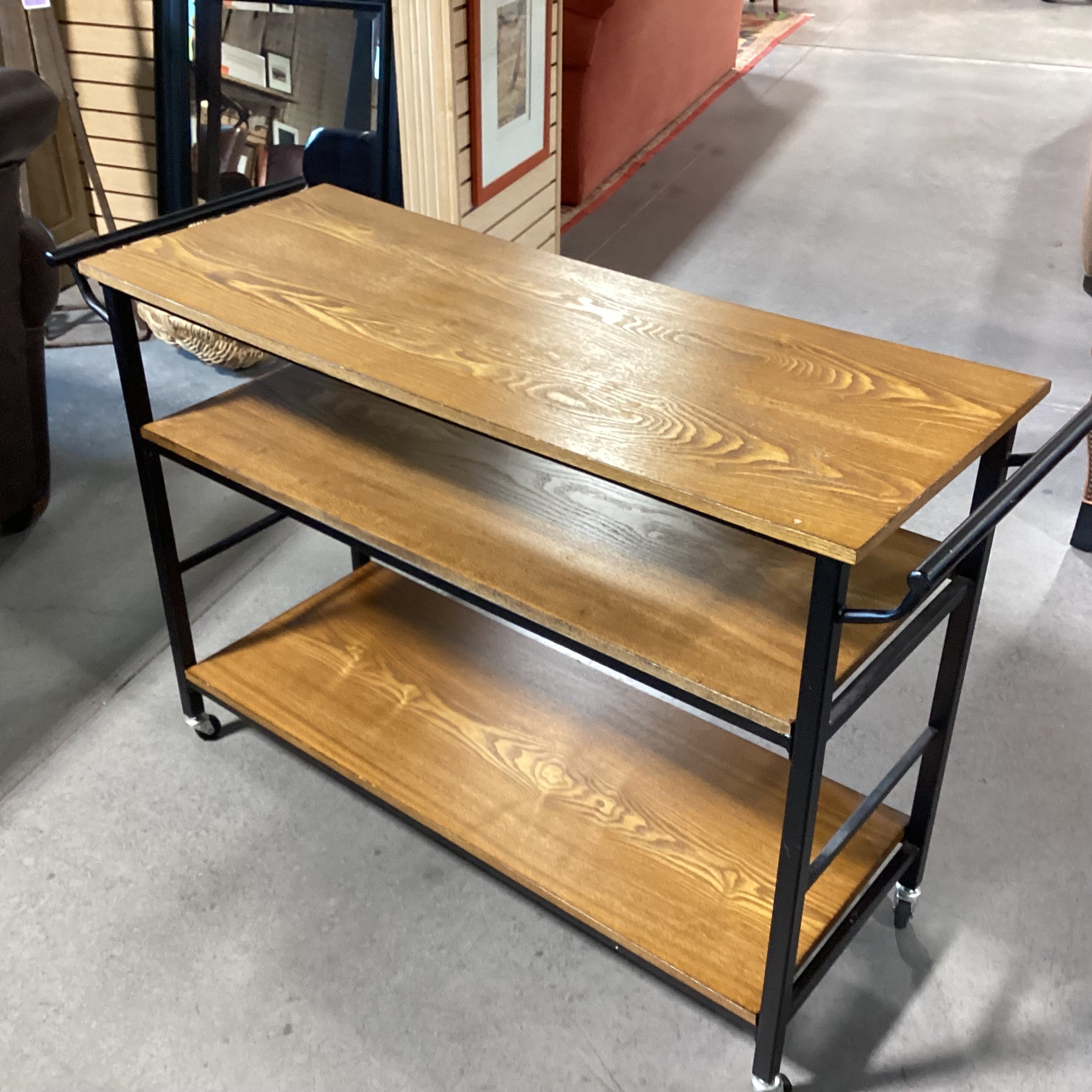Metal & Wood Shelves on Casters Bar Cart Buffet 49"x 18"x 32"