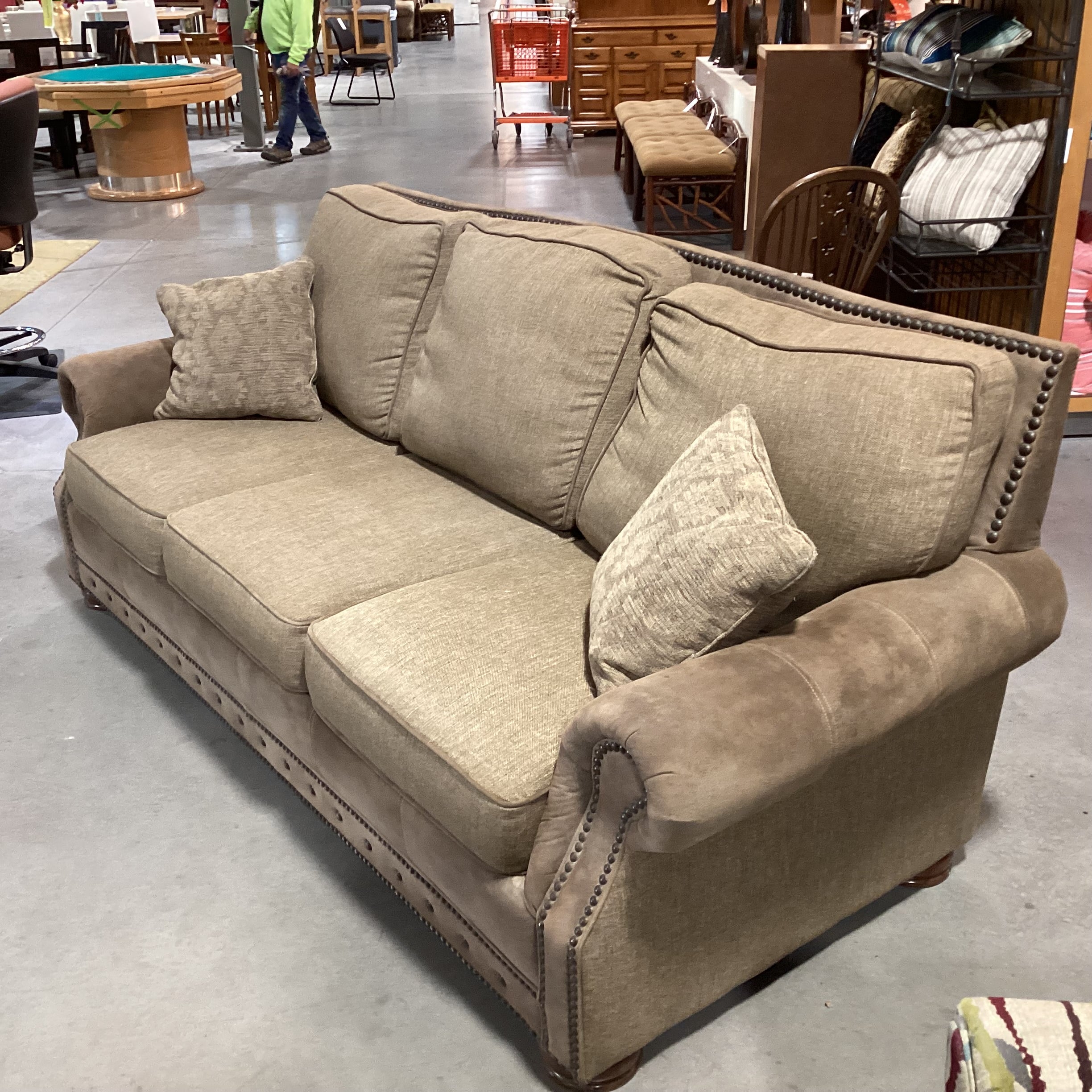 Mayo Furniture Brown Ultra Suede  Nailhead & Upholstery Sofa