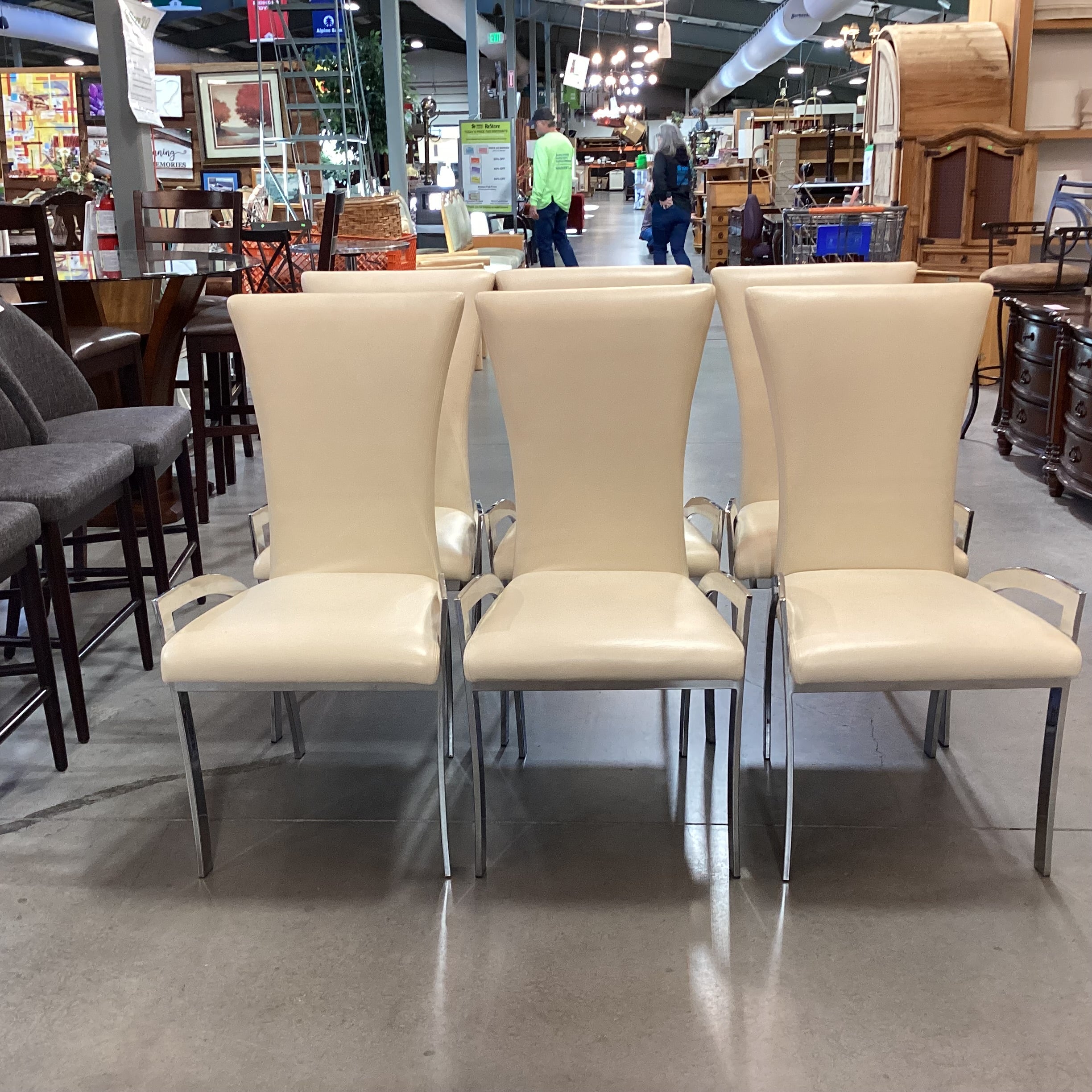 SET of 6 Elite Manufacturing Modern Blonde Leather & Chrome Dining Chairs 20"x 24"x 40"
