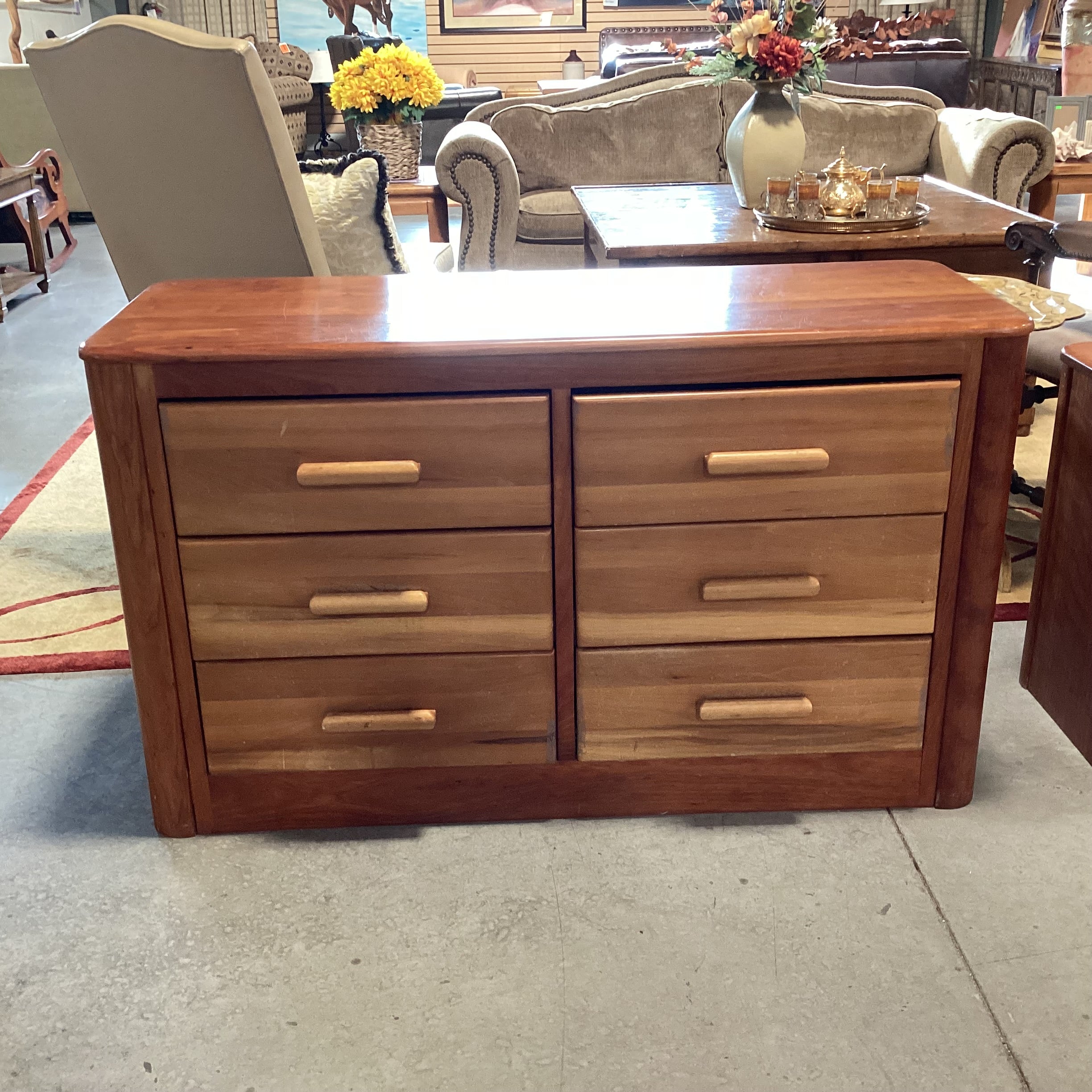 Vintage 2 Tone Wood 6 Drawer Dresser 50"x 19"x 29.5