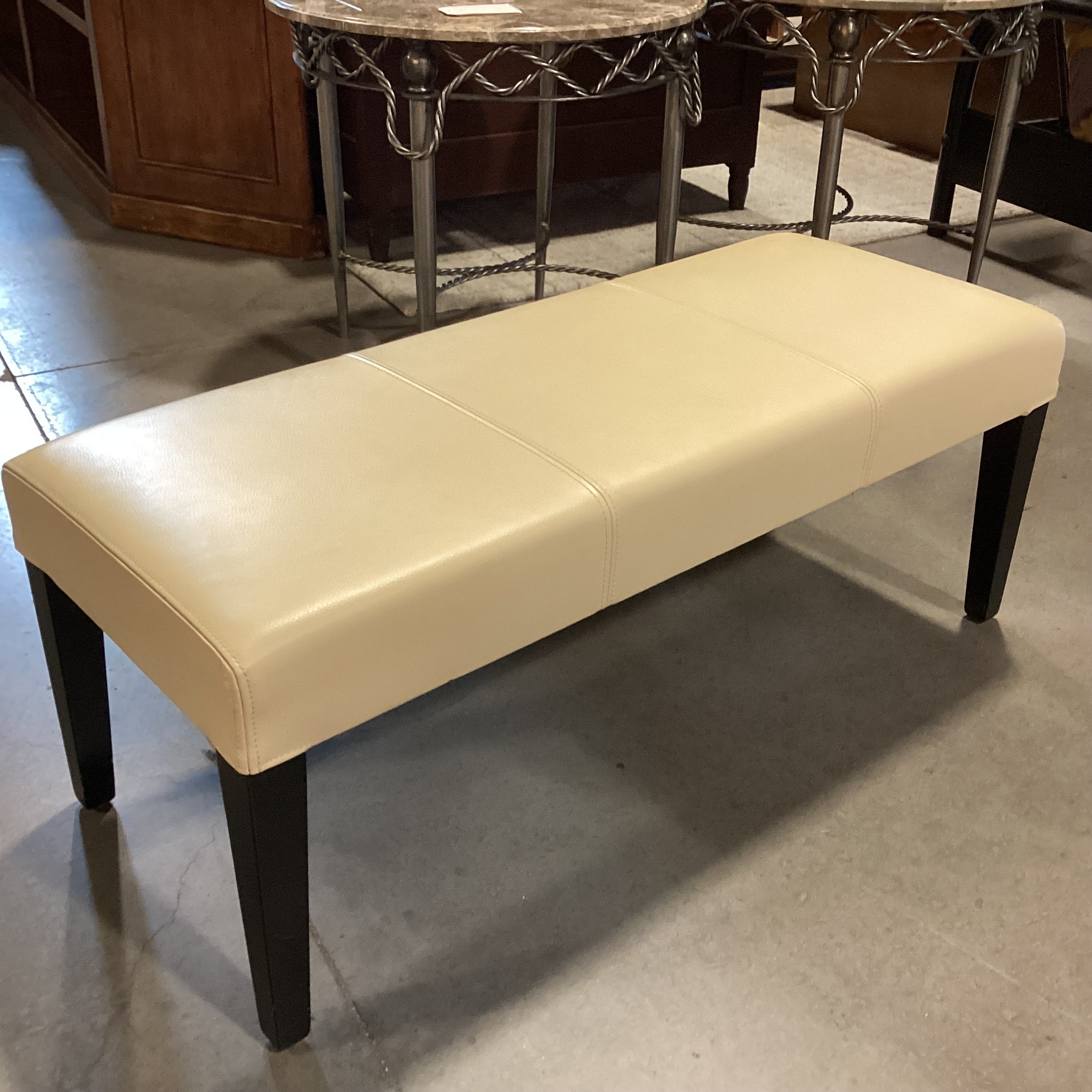 Crate & Barrel Blonde Leather & Black Wood Legs Bench 46.5"x 18.5"x 18.5"