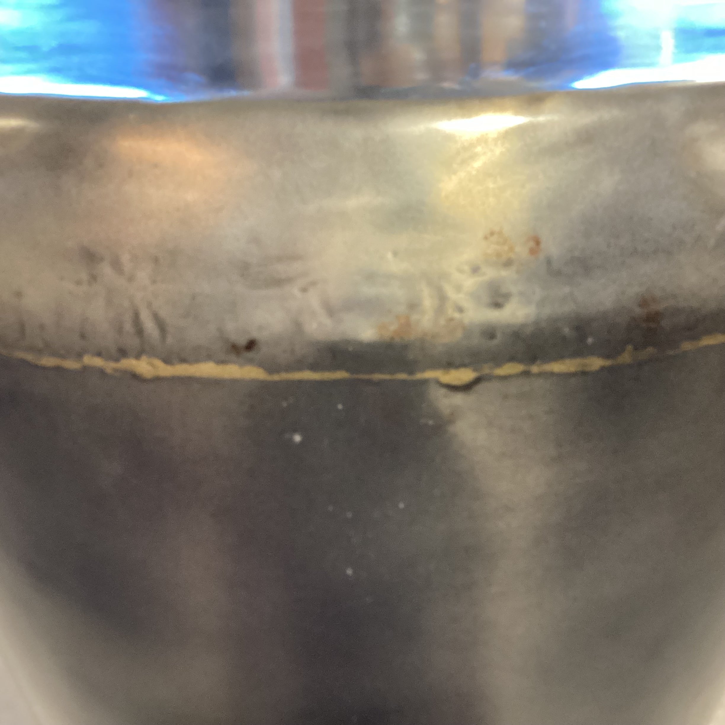 Pewter Finish with Gold Weld Like Detail Steel Drum Accent Table 21" Diameter x 22"