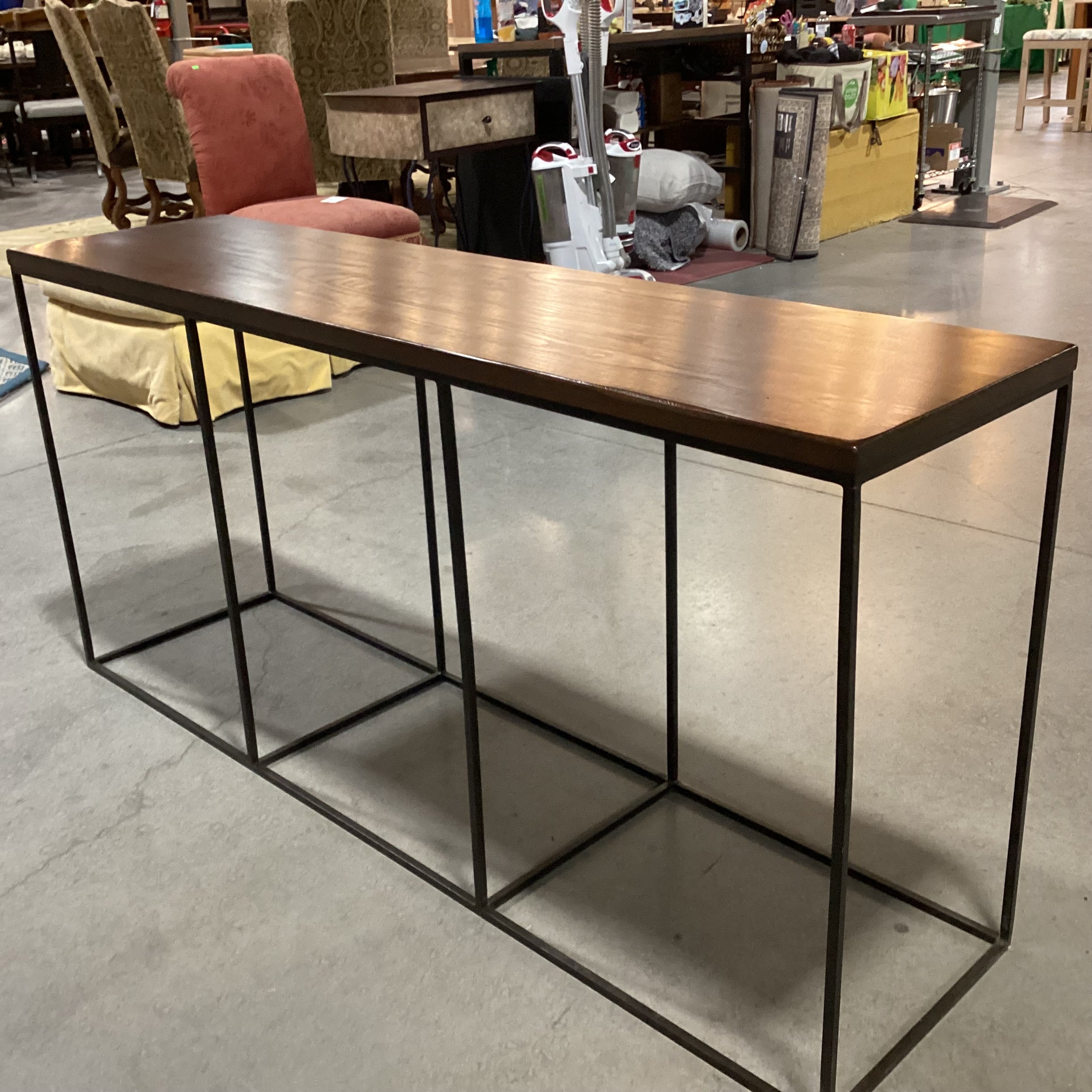 Dark Finish Wood & Iron Base Sofa Table 63"x 16"x 30"