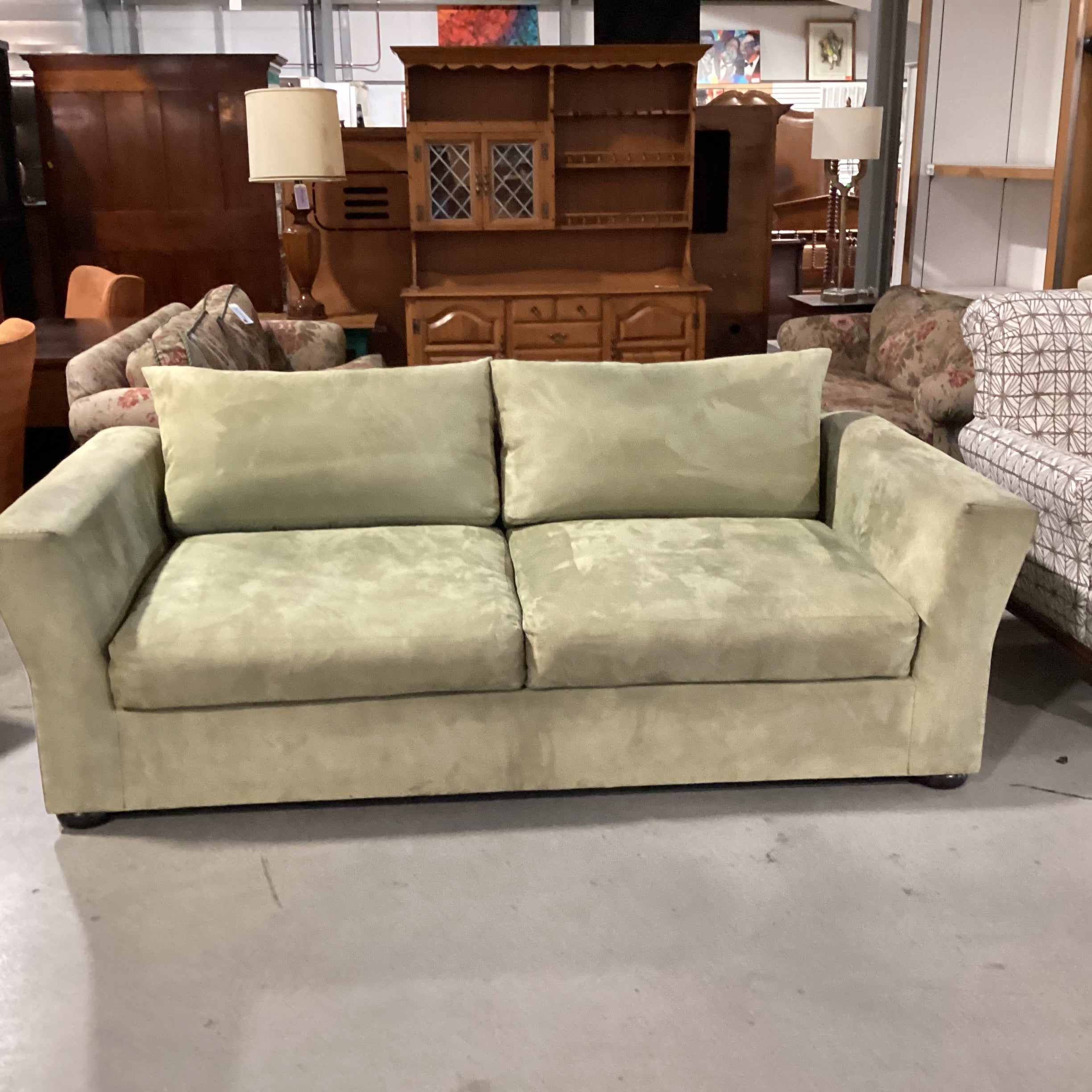 Light Sage Ultra Suede Sofa 87"x 43"x 27"