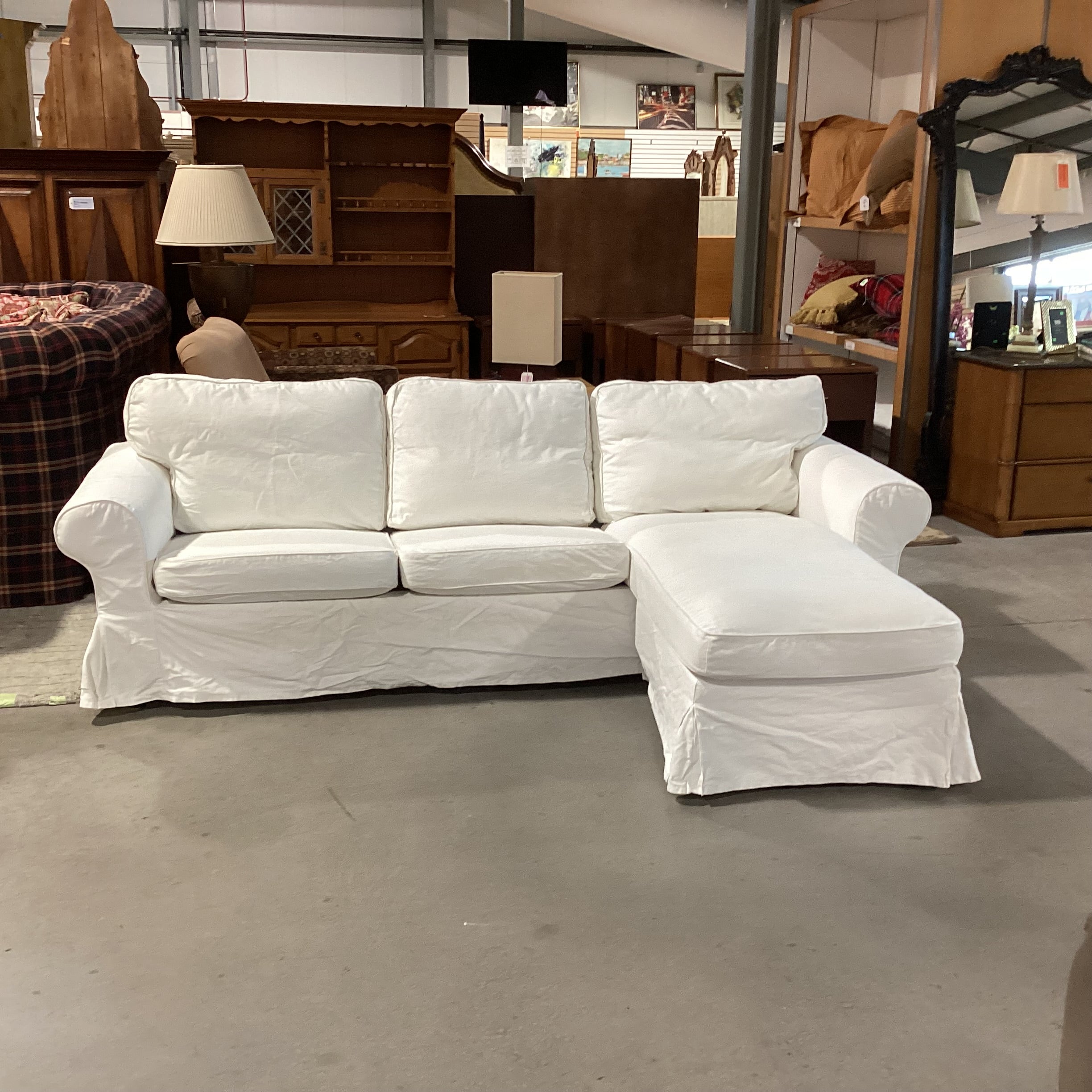 Ikea EKtorp White Slipcovered Changeable Right or Left Chaise 2 Piece Sectional 100"x 65"x 34"x 30"