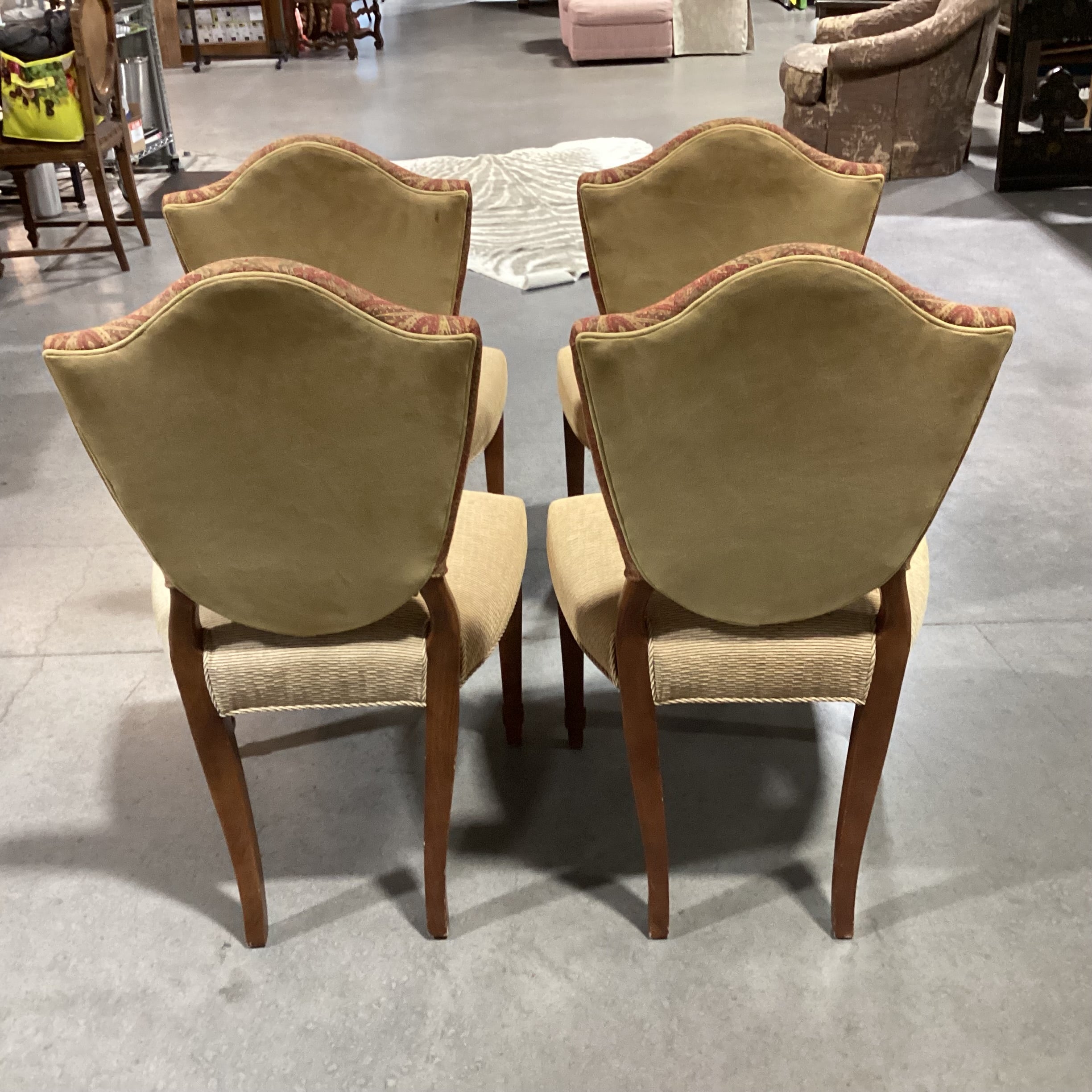 SET of 4 Gold Red Paisley with Gold Ribbed & Micro Suede Back Dining Chairs 22"x 20"x 38"e