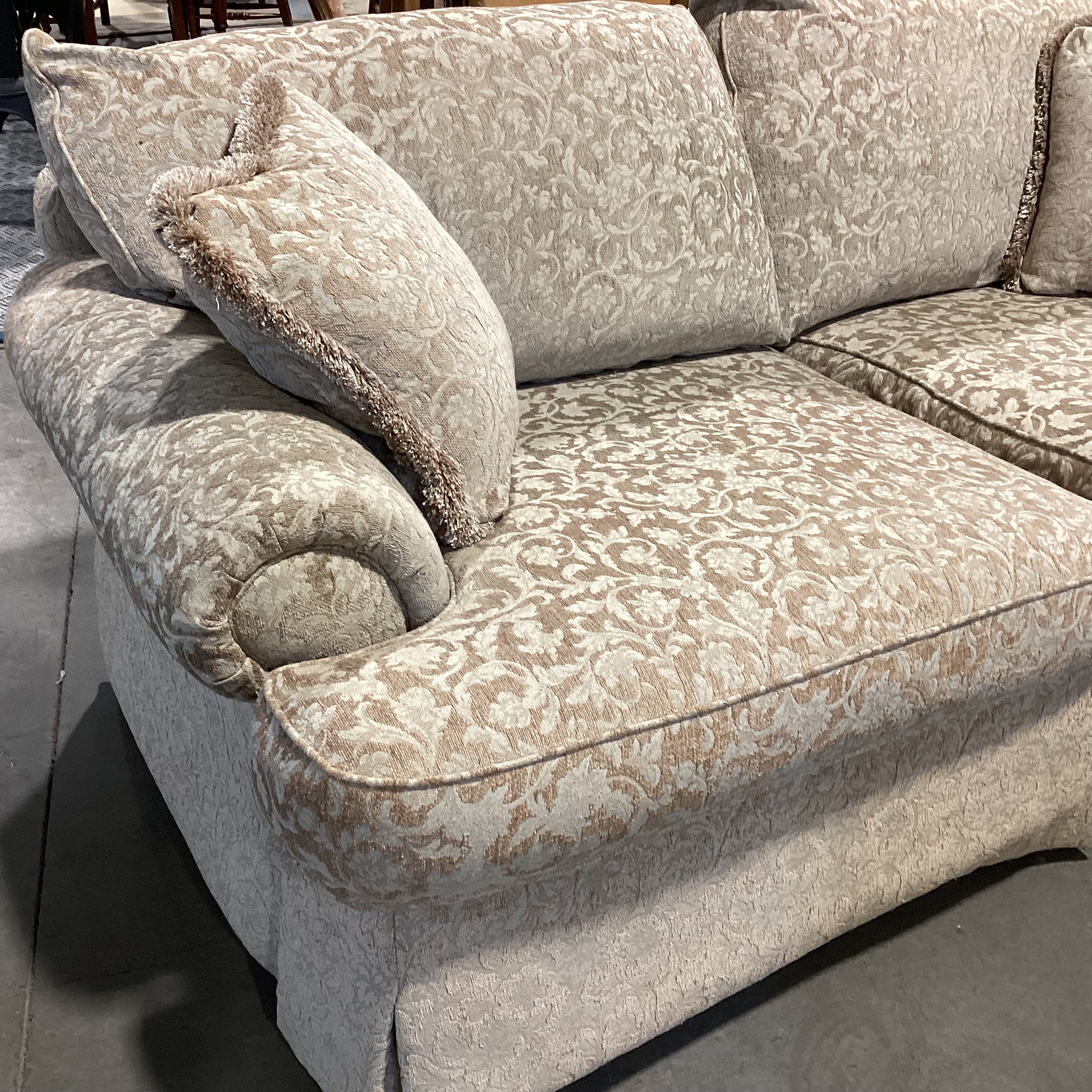 Thomasville Gold & Beige Raised Chenille Floral Woven Down Mix Sofa 87"x 44"x 36"
