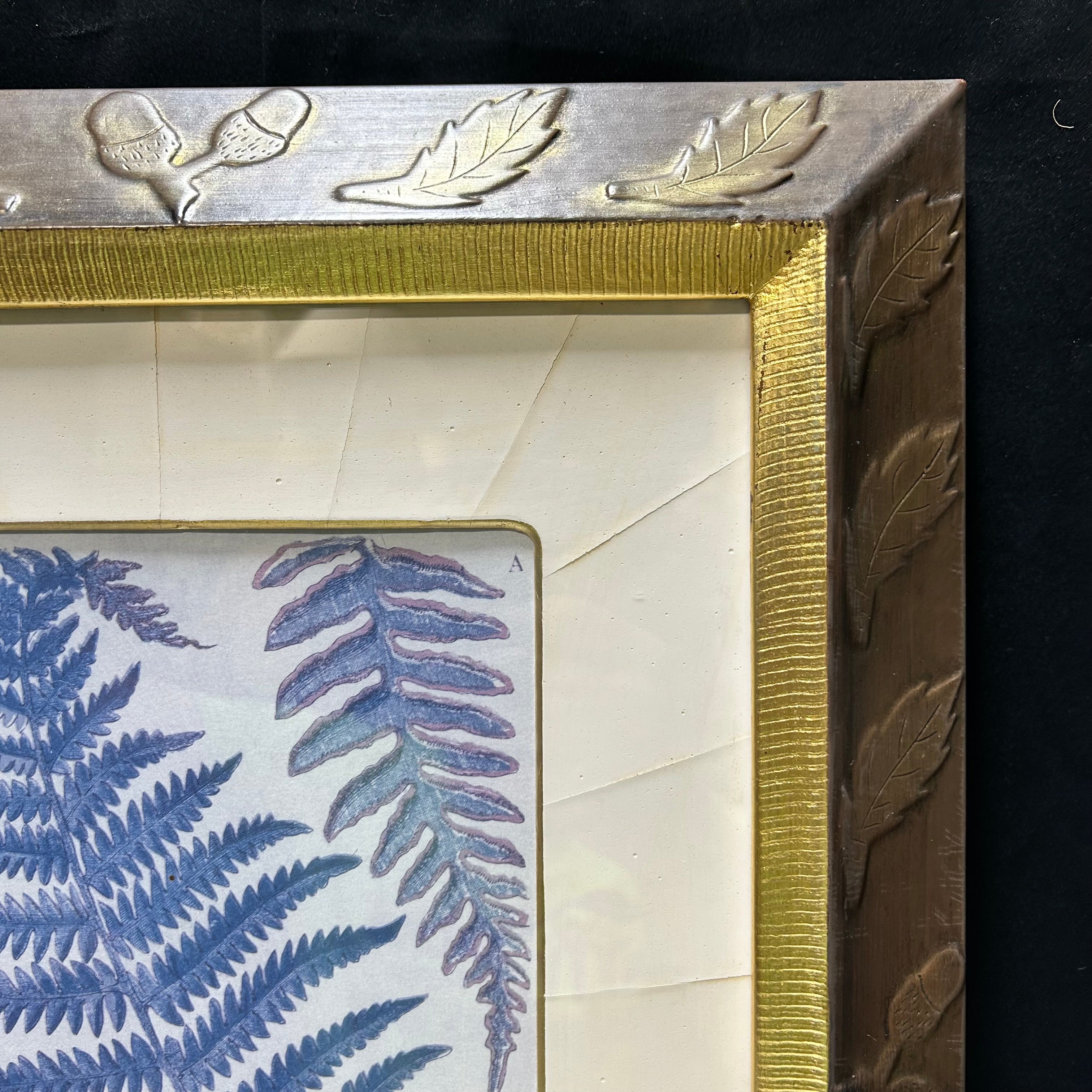 Botanical Fern Print With Gold & Copper Oak Leaf Frame 14.5"x 19"