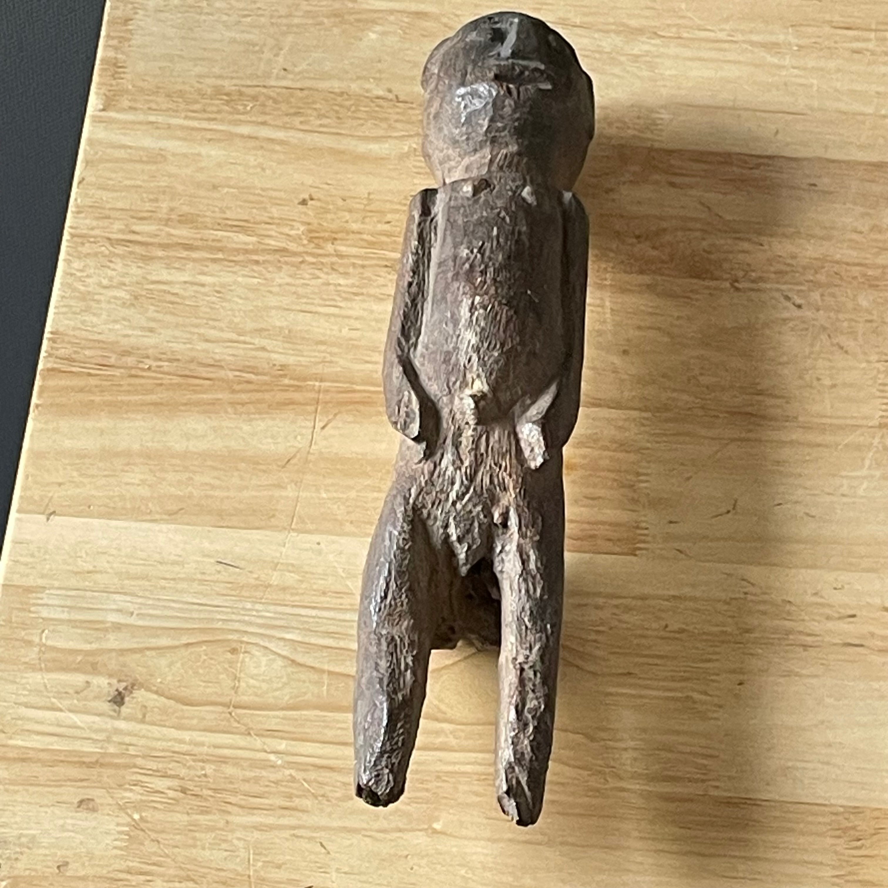 Antique West African Primitive Hand Carved Wood Lobi Bateba Phuwe Shrine Protection Figurine, 3.25"x 14"