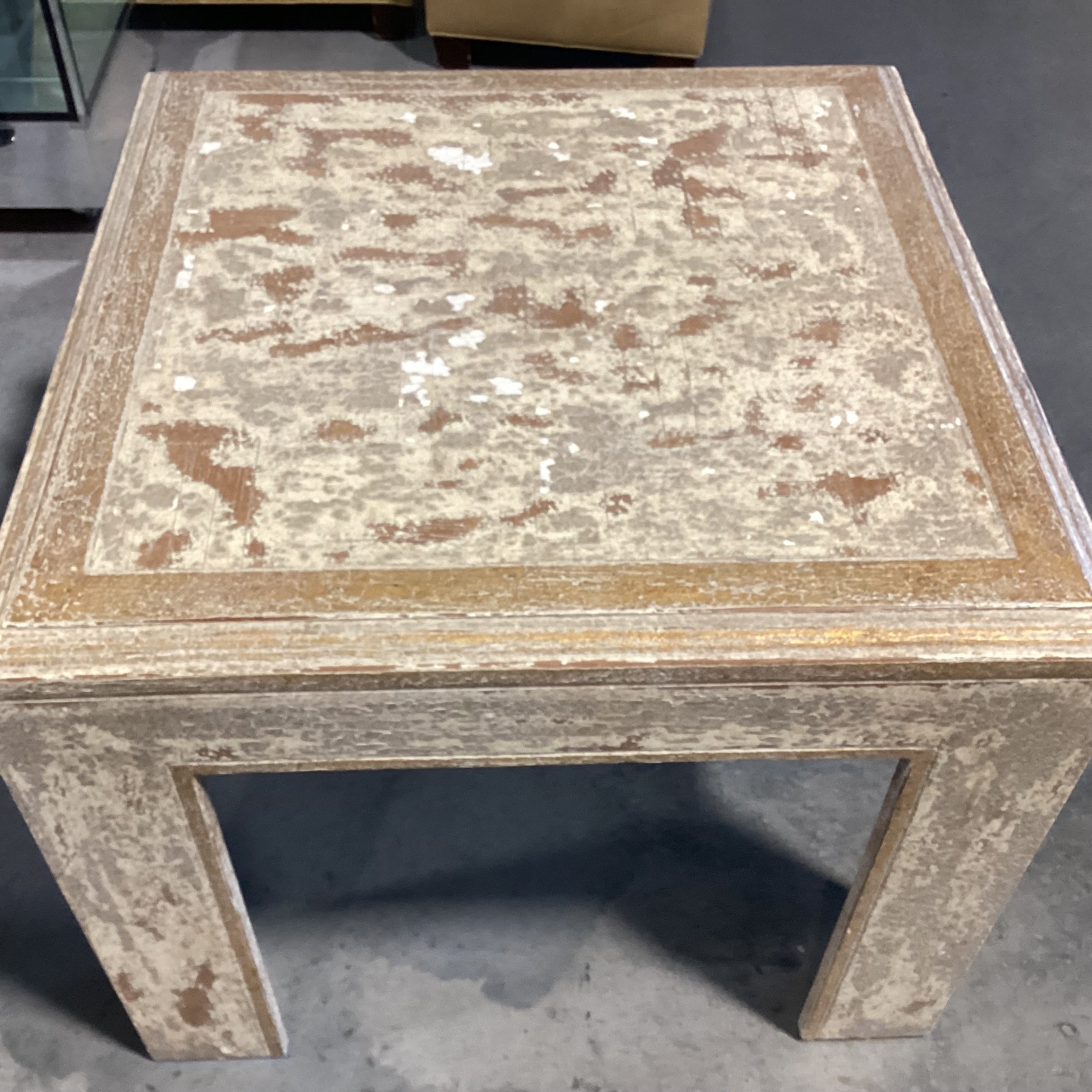 Antique Distressed Cream & Gold Wood Accent Table 29.5"x 29.5"x 24.5"