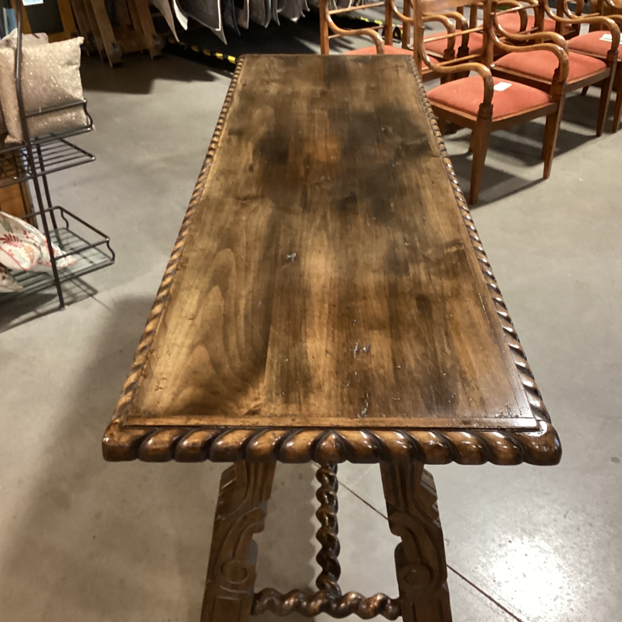 Antique Barley Twist Trestle & Edge Detail Sofa Table 84"x 26"x 34"