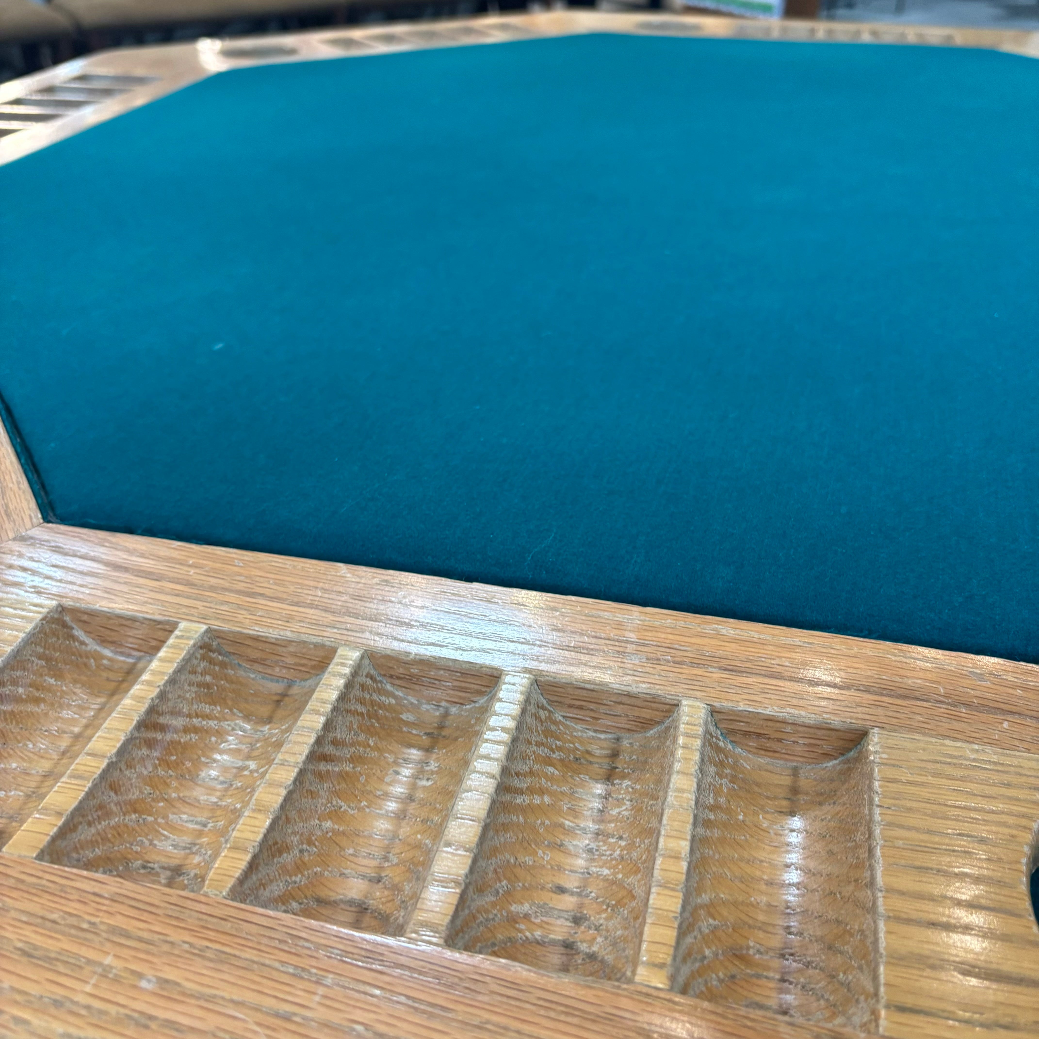 Custom Solid Oak Two in One Poker & Bumper Pool Game Dining Table 55" Octagon x 31"