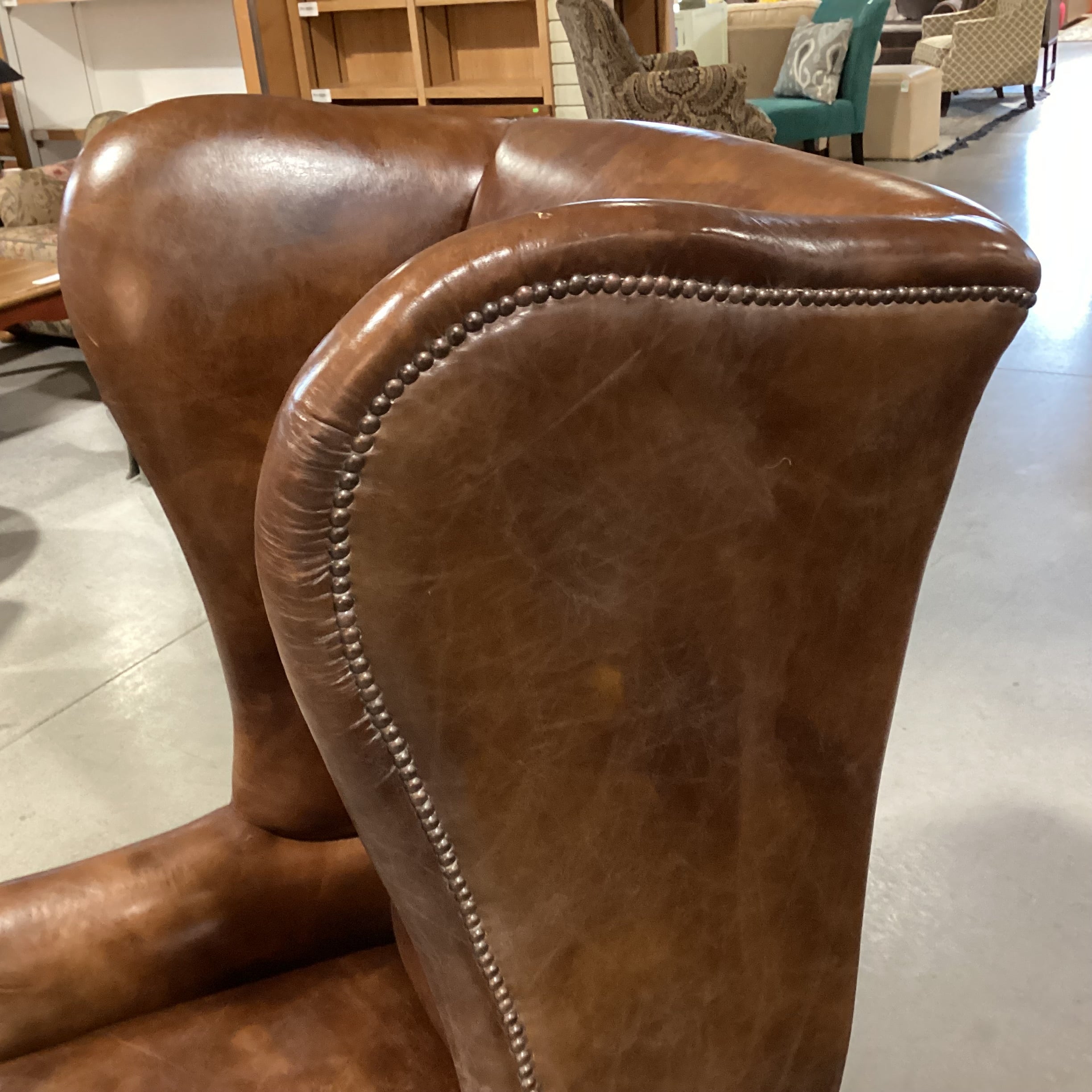 Halo Asia Ltd Distressed Leather Nailhead High Back Wing Chair 31"x 32"x 51"