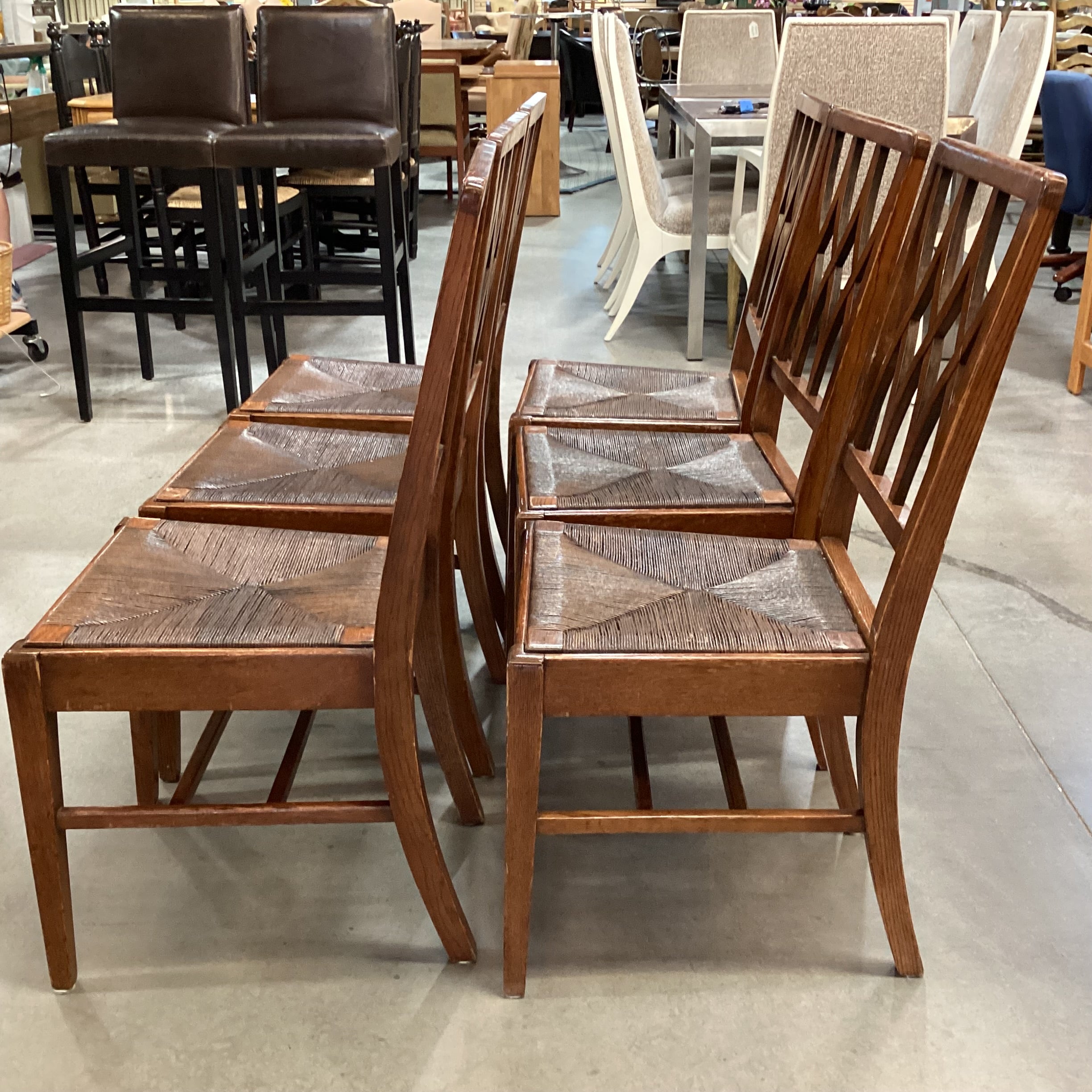 SET of 6 Vintage Antique Lattice Back & Rush Seat Dining Chairs 17"x 20"x 38"