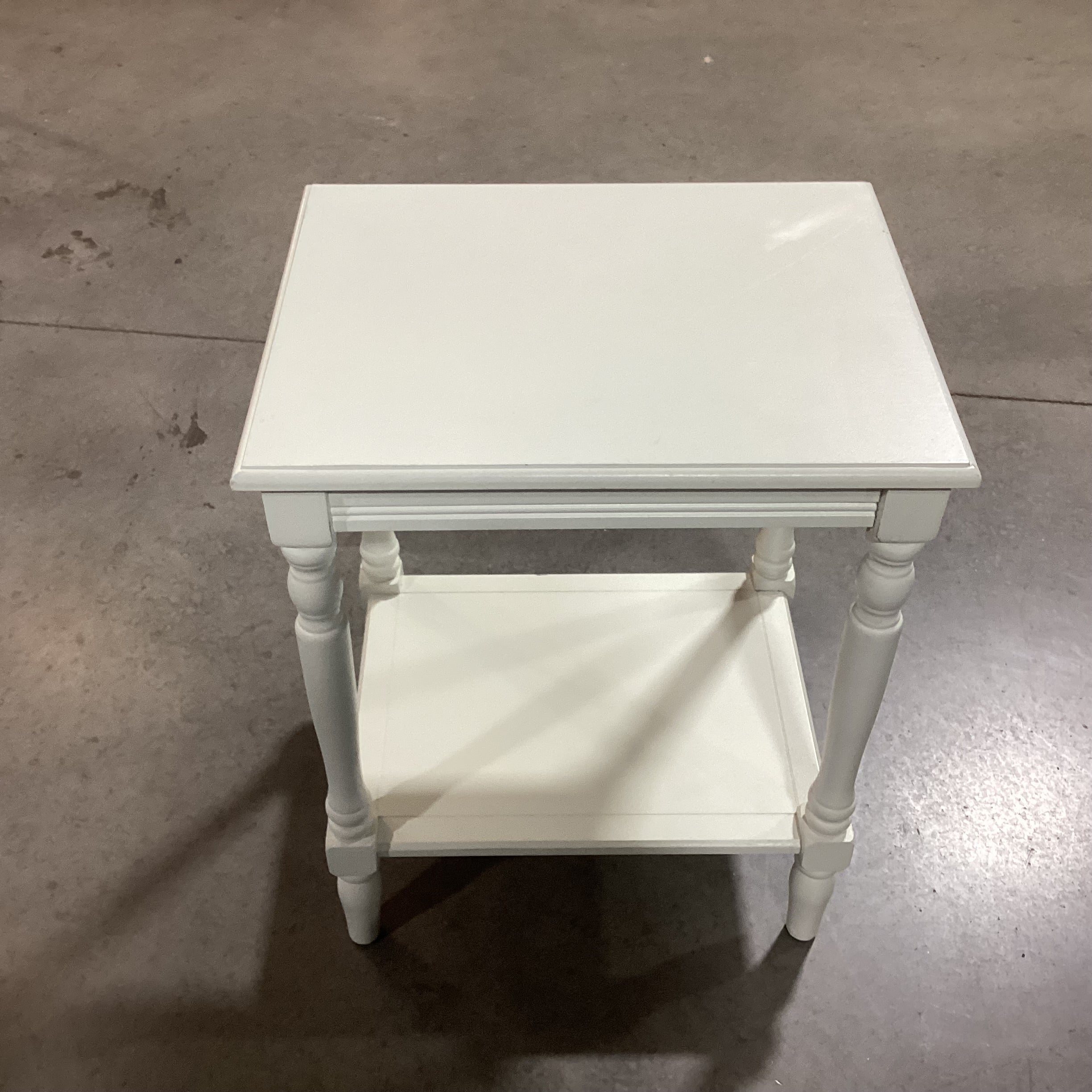 Ivory Painted Carved Wood 2 Tiered End Table 20"x 16"x 24.5"