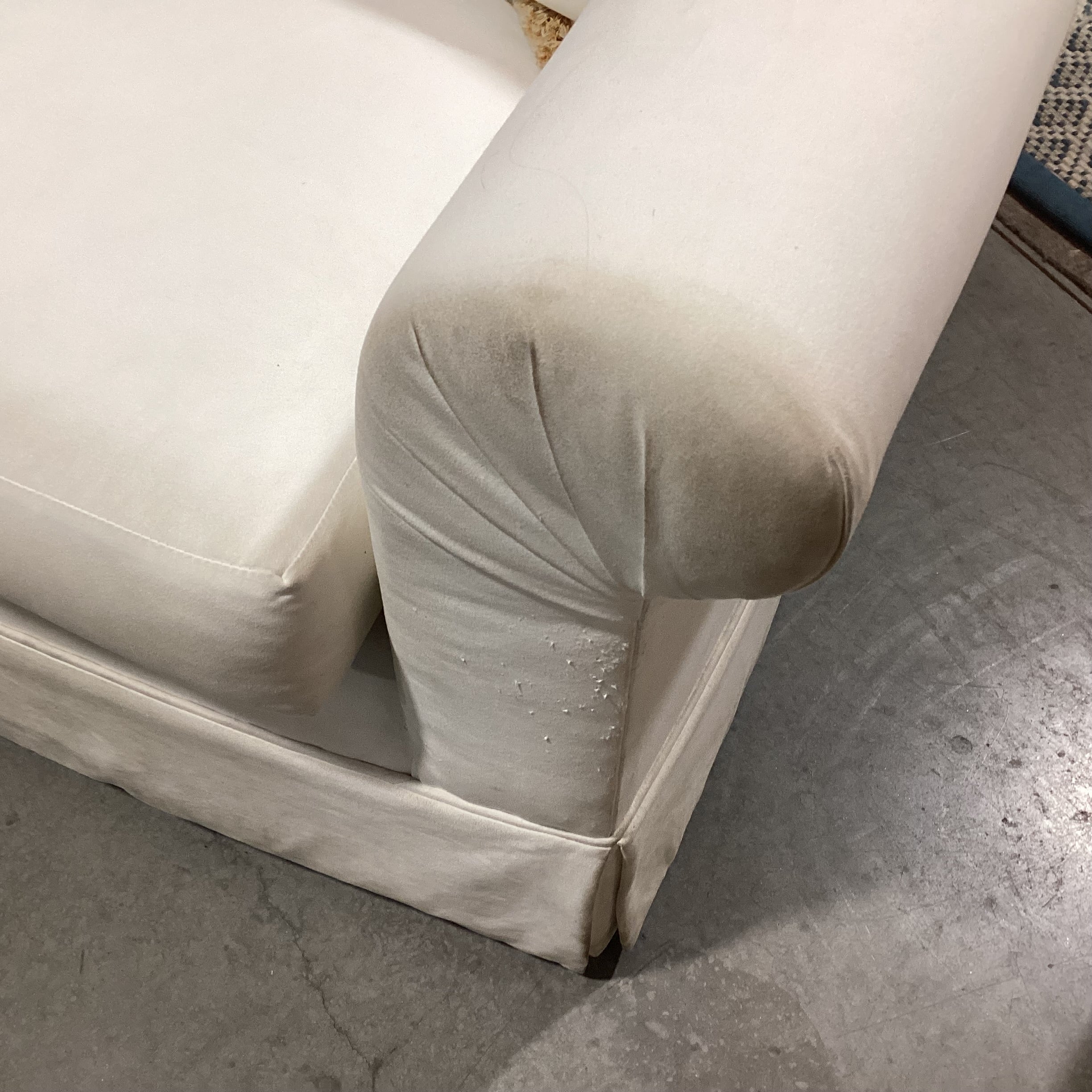 Custom Cream with Gold Tan Fringe Down Mix Roll Arm Sofa 85"x 40"x 31"