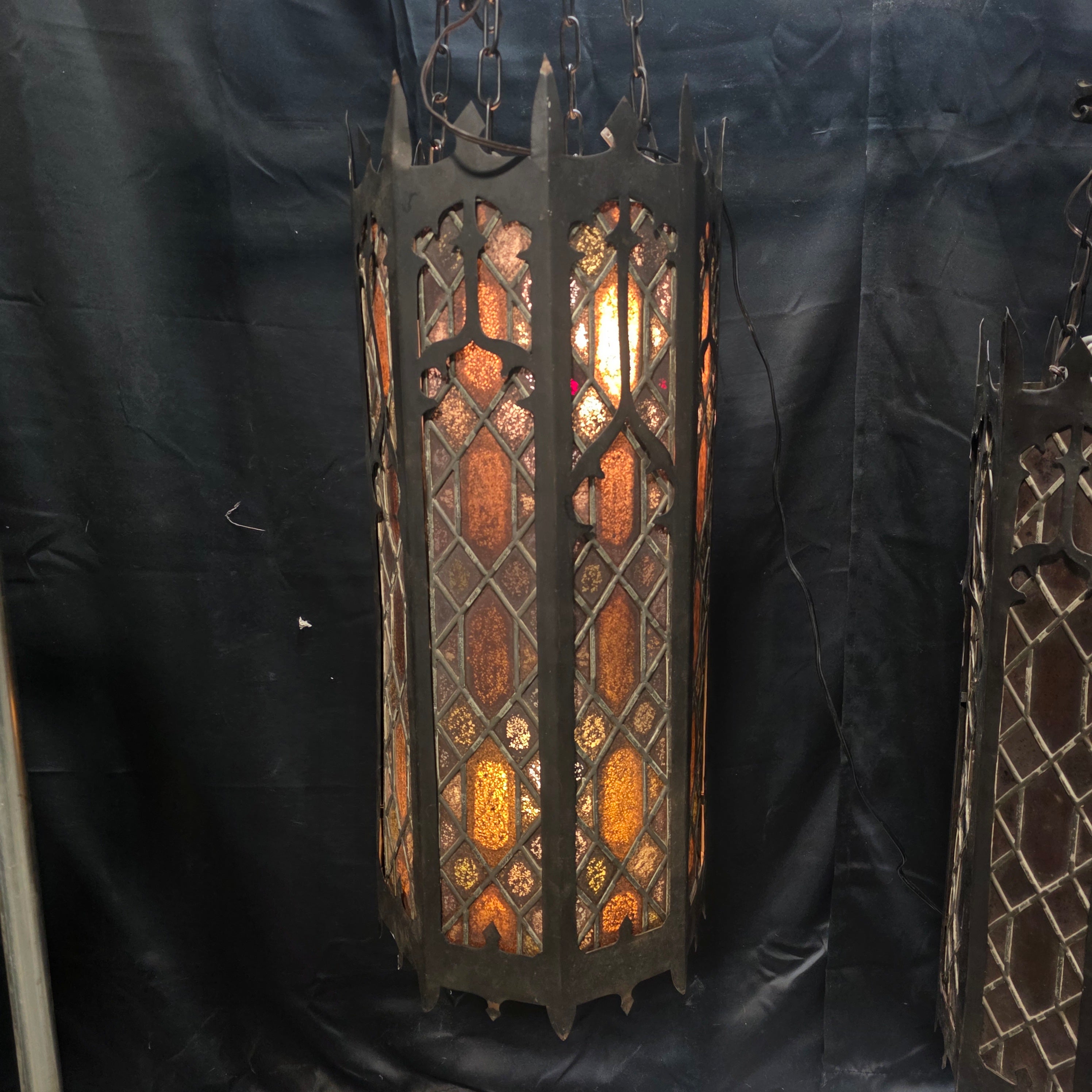 Gothic Revival Tudor Pendant Chandelier All Metal 15" D x 33"