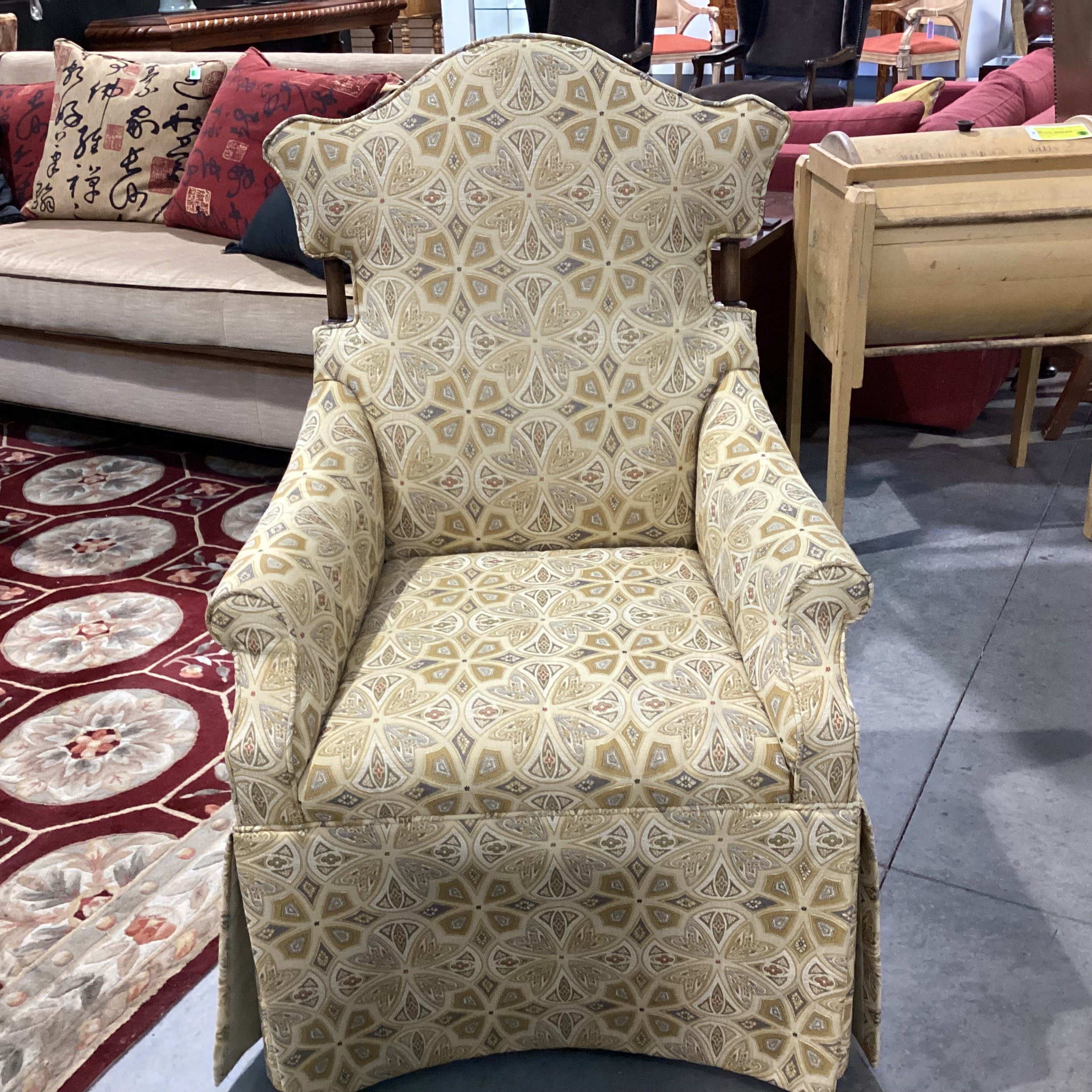 Tomlinson Erwin Gold Tones Raised Stitched Design with Wood Handles on Casters Chair 29"x 25"x 44"