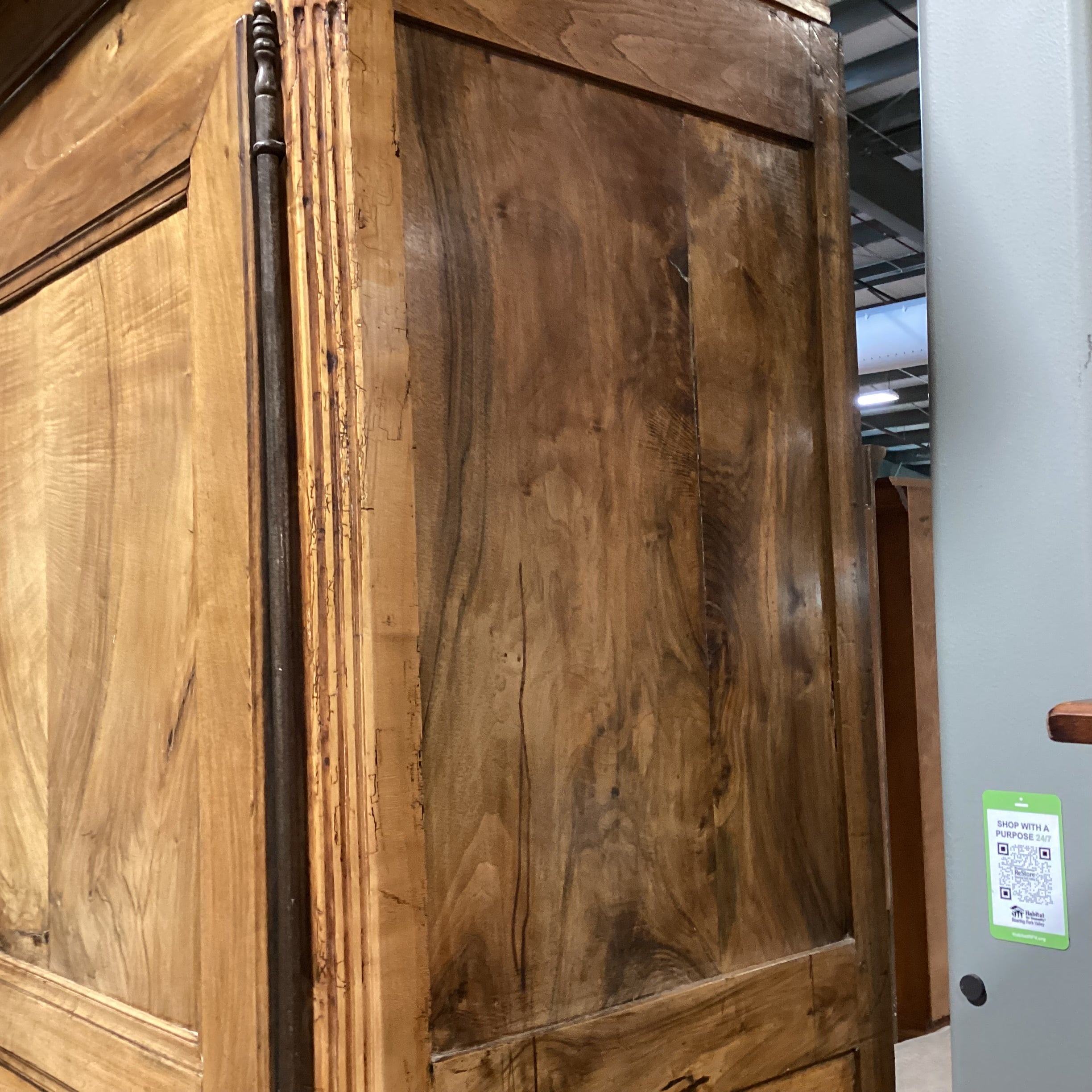 Antique Carved Wood 1 Door Armoire 48"x 29"x 90"