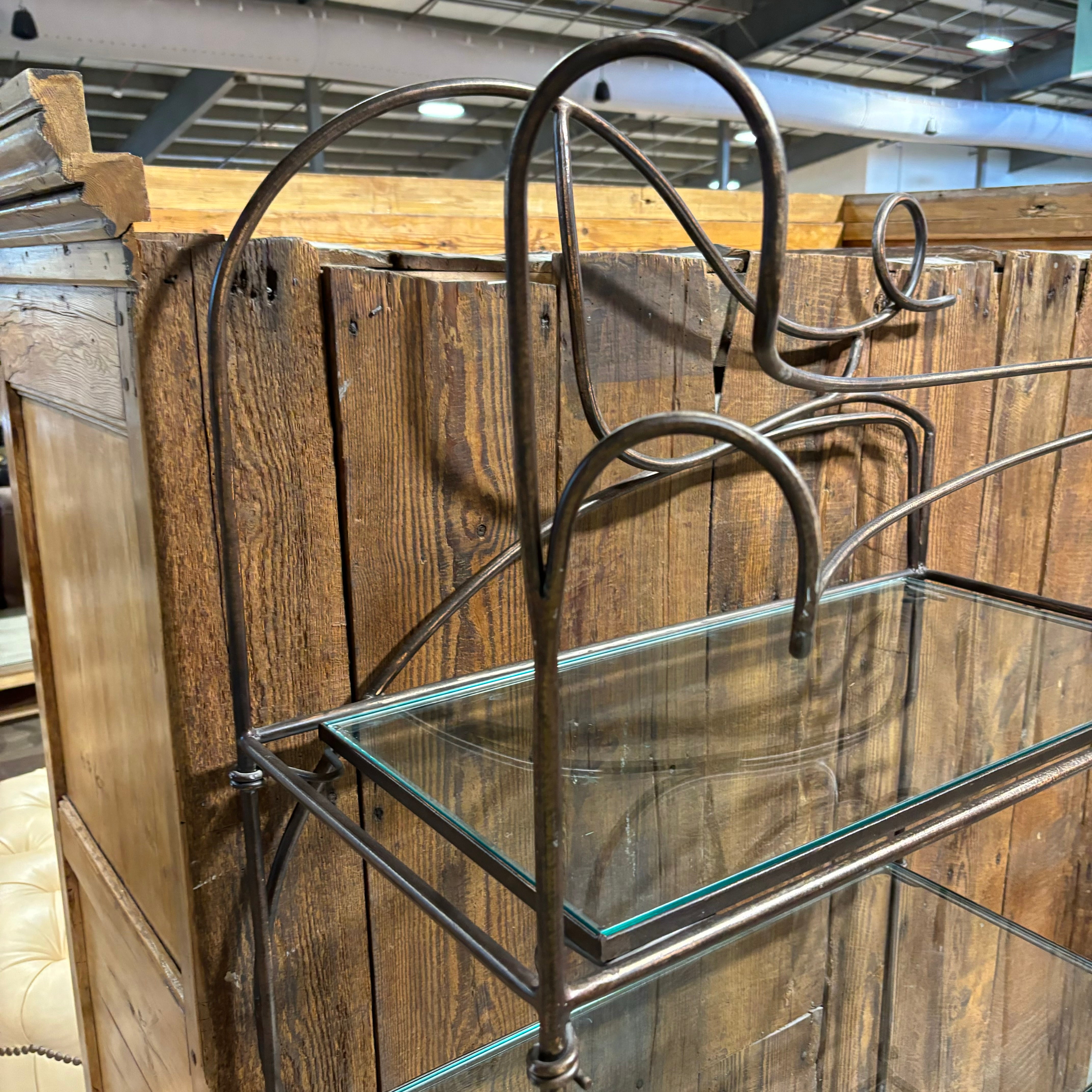 Ornate Wrought Iron & Glass 5 Shelf Display Bookshelf 38"x 19"x 81"