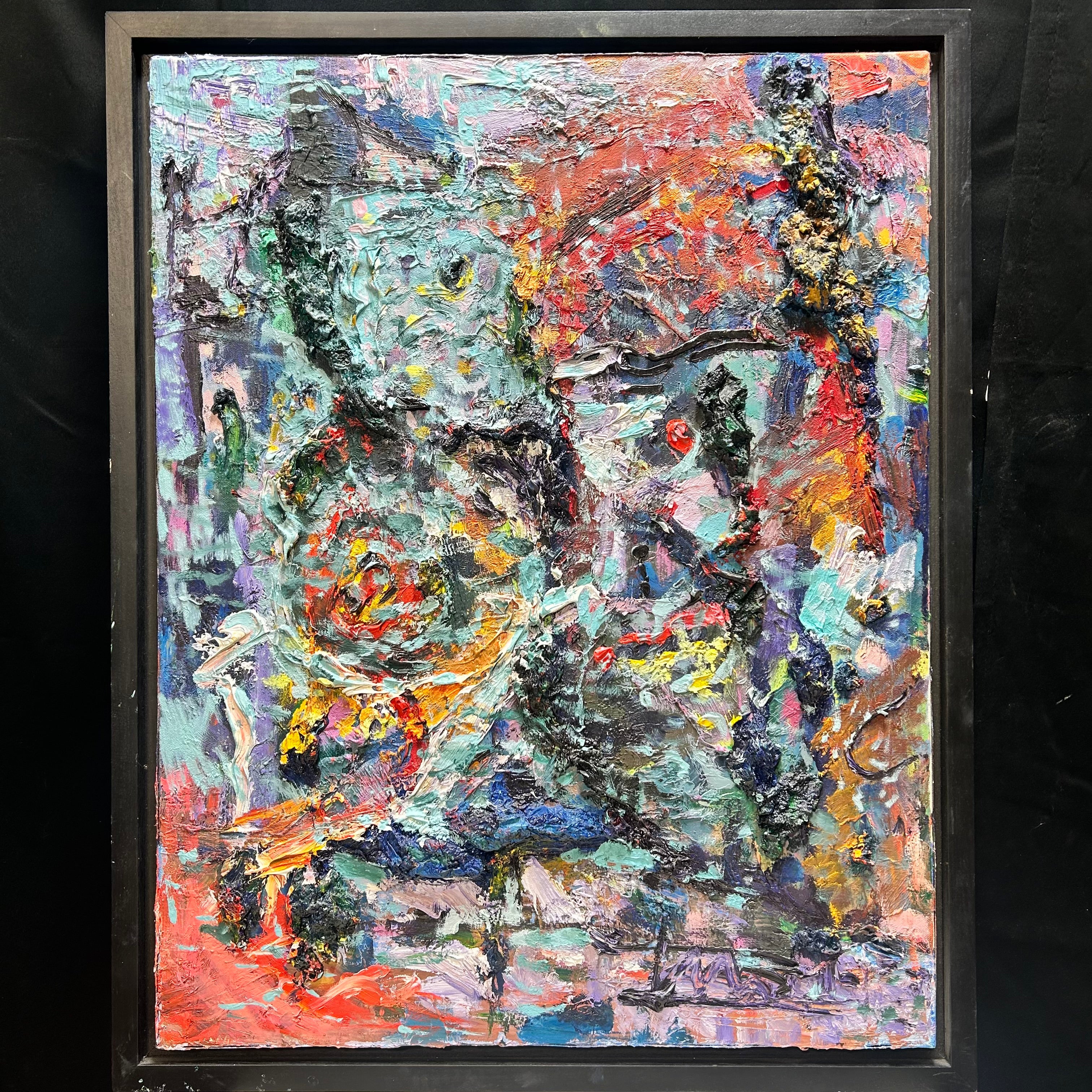 Highly Textured & Abstract Vibrant Oil On Canvas 24.5"x 30.5"