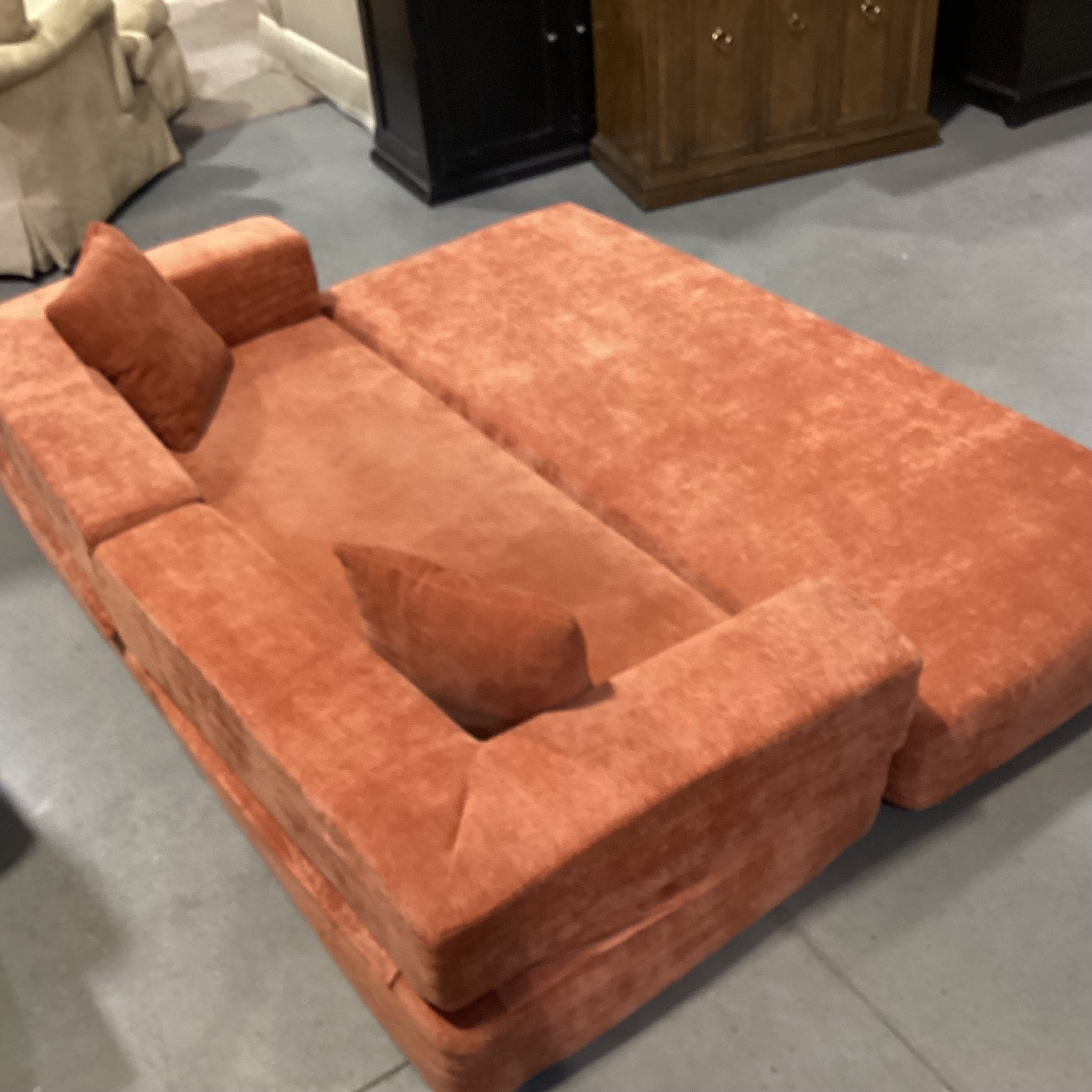 Burnt Orange Chenille Woven Convertible Sofa 81"x 32" to 65"x 26"