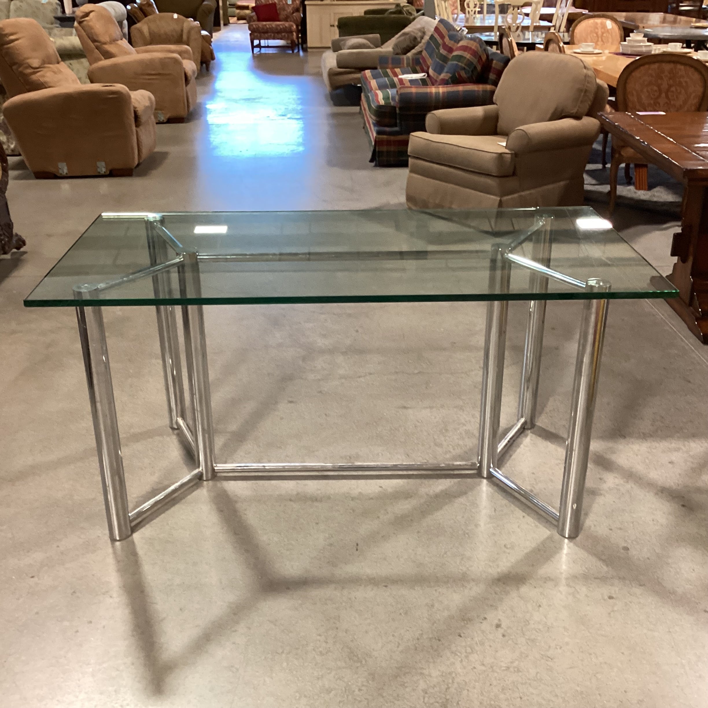 Tubular Chrome & Glass Dining Table 60"x 30"x 29"