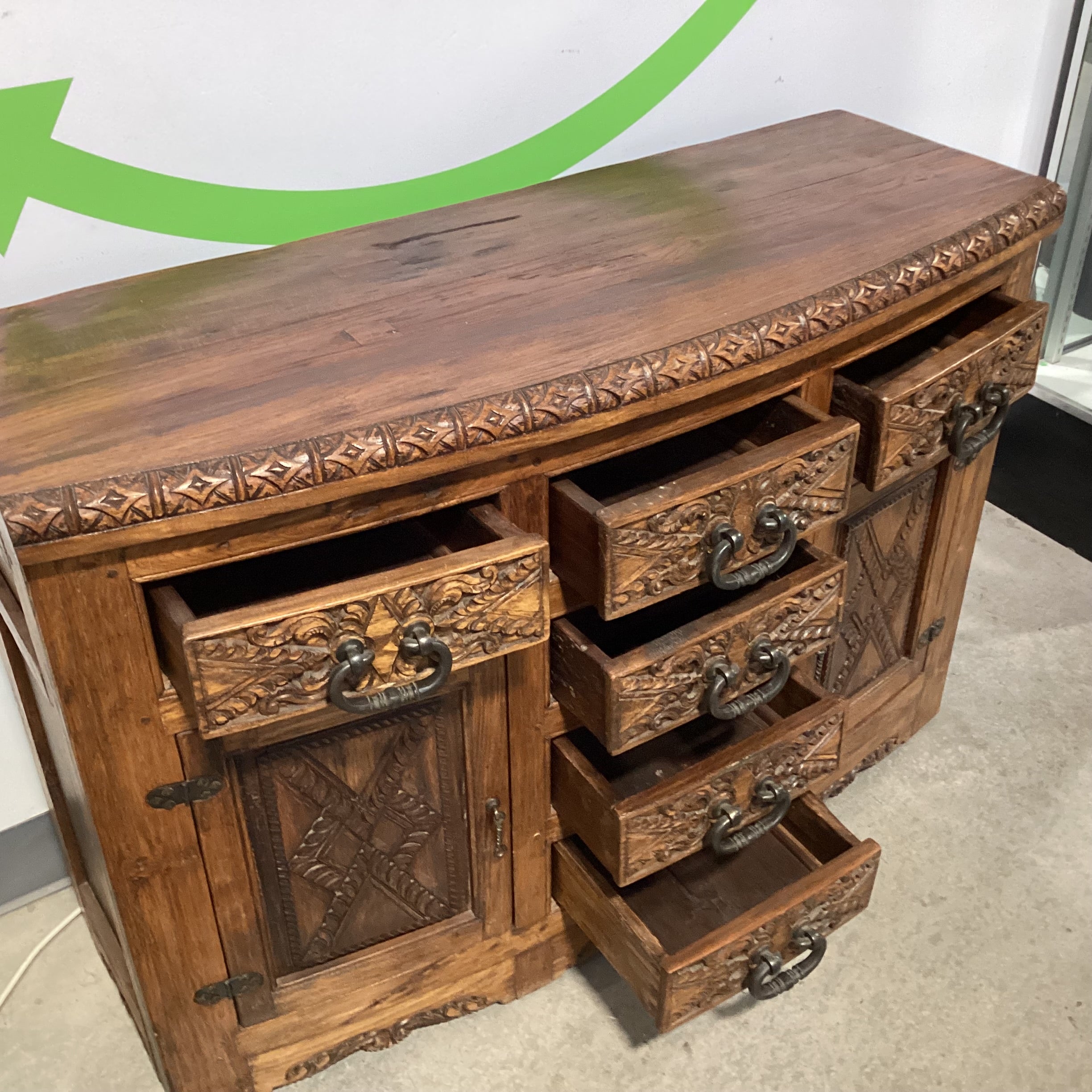 Jason Scott Collection Custom Carved Round Nose 6 Drawer 2 Door Western Style Buffet Sideboard 58"x 22"x 40.5"