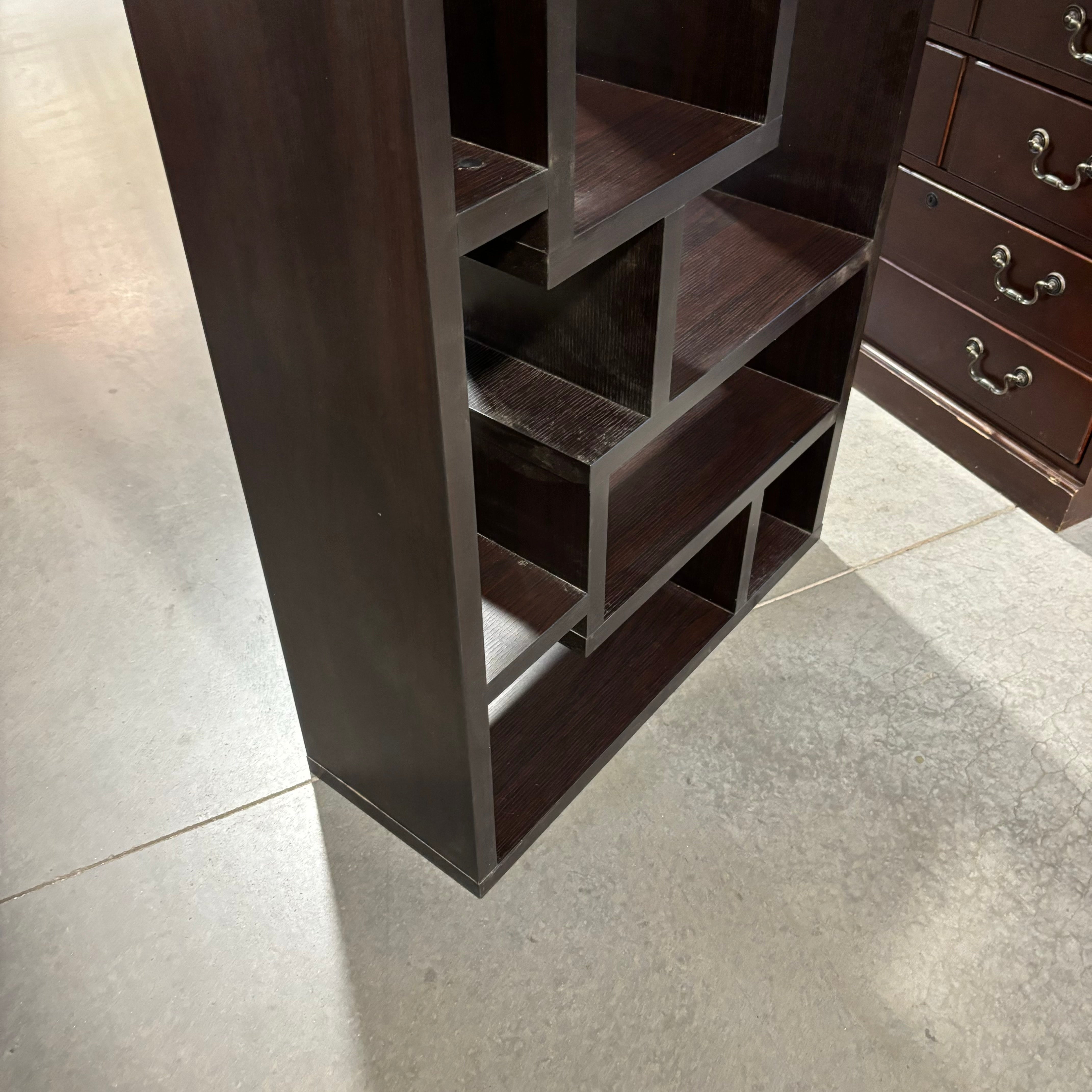 Dark Wood Style Laminate Modern Geometric Style Bookshelf 32"x 12"x 71"