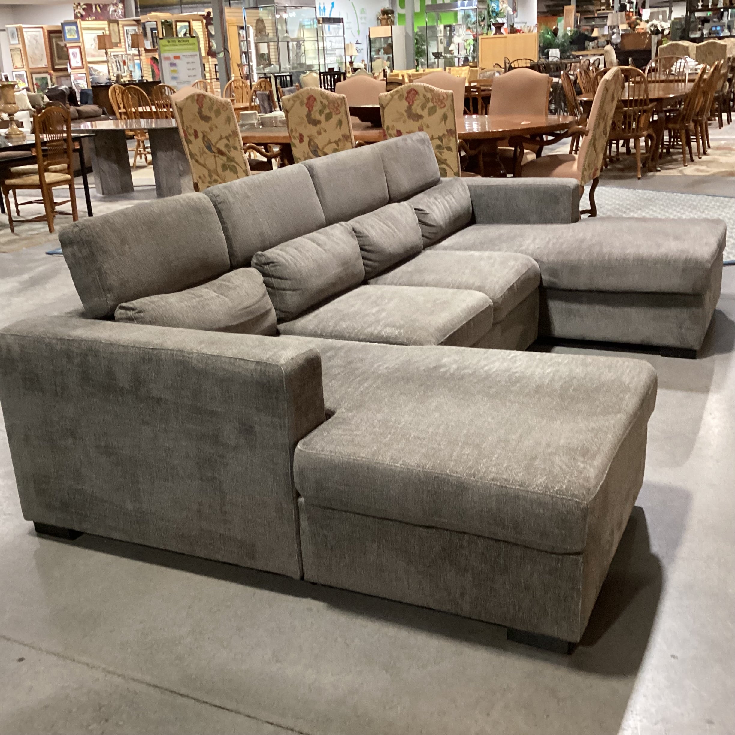 Fine Home Limited Grey Woven 2 End Chaise Pullout Middle Popup & Adjustable Headrests 3 Piece Sectional 122"x 69"x 69"x 31"