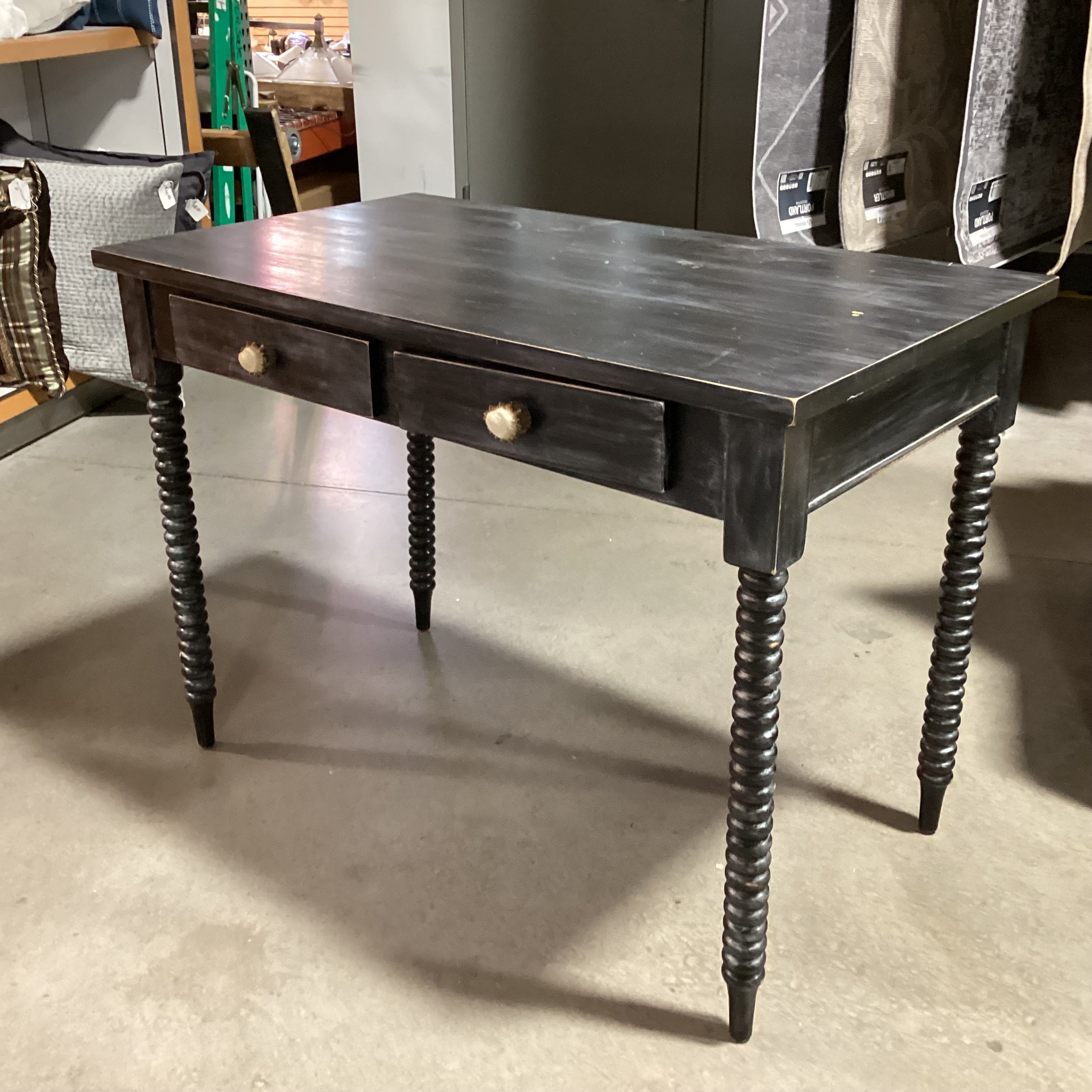 Midnight Finished Wood with Spindle Leg 2 Drawer Antler Pulls Desk 42"x 24"x 31"