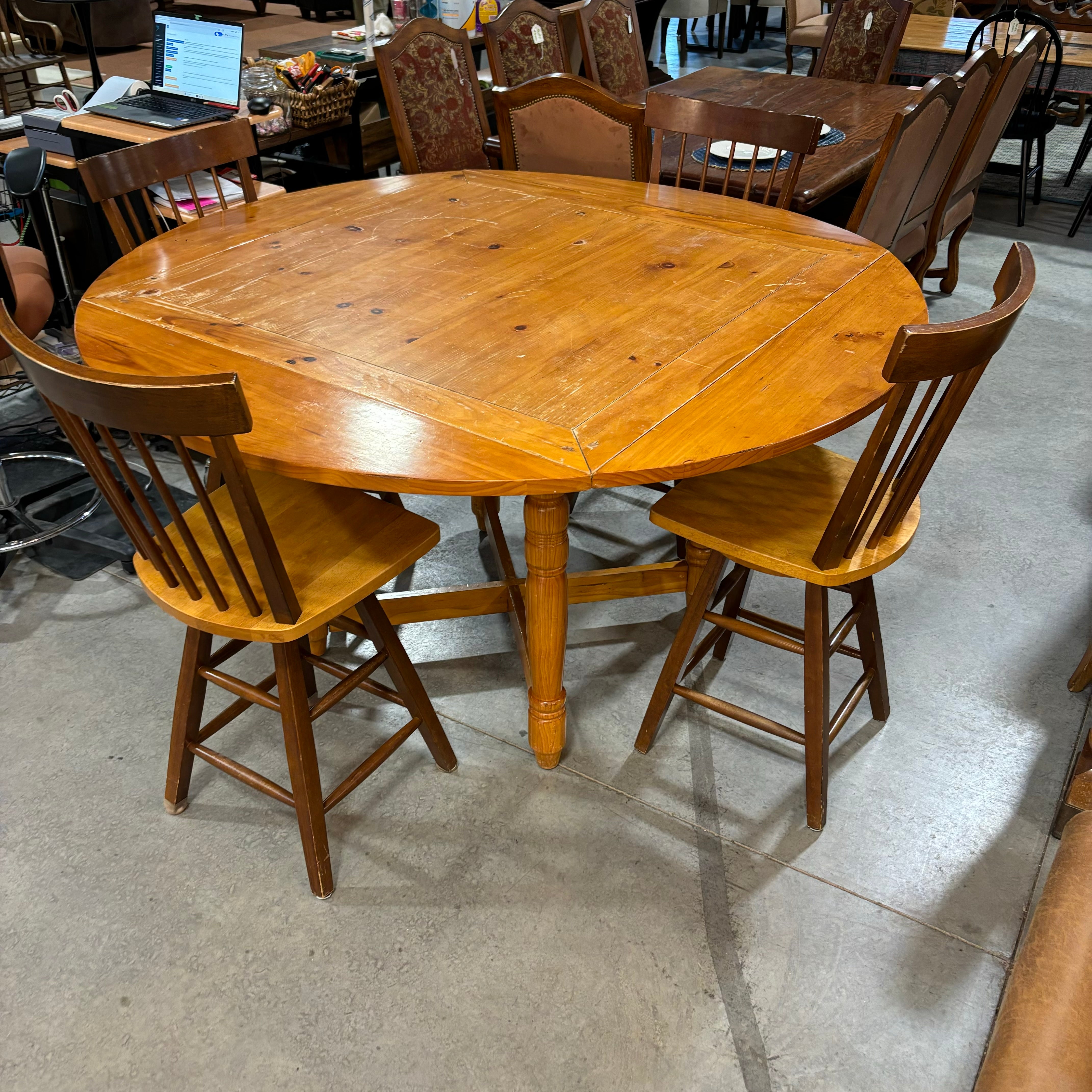 Round to Square Table with 4 Barstools Dining Set 66" Diameter to 46.5" Square x 36"