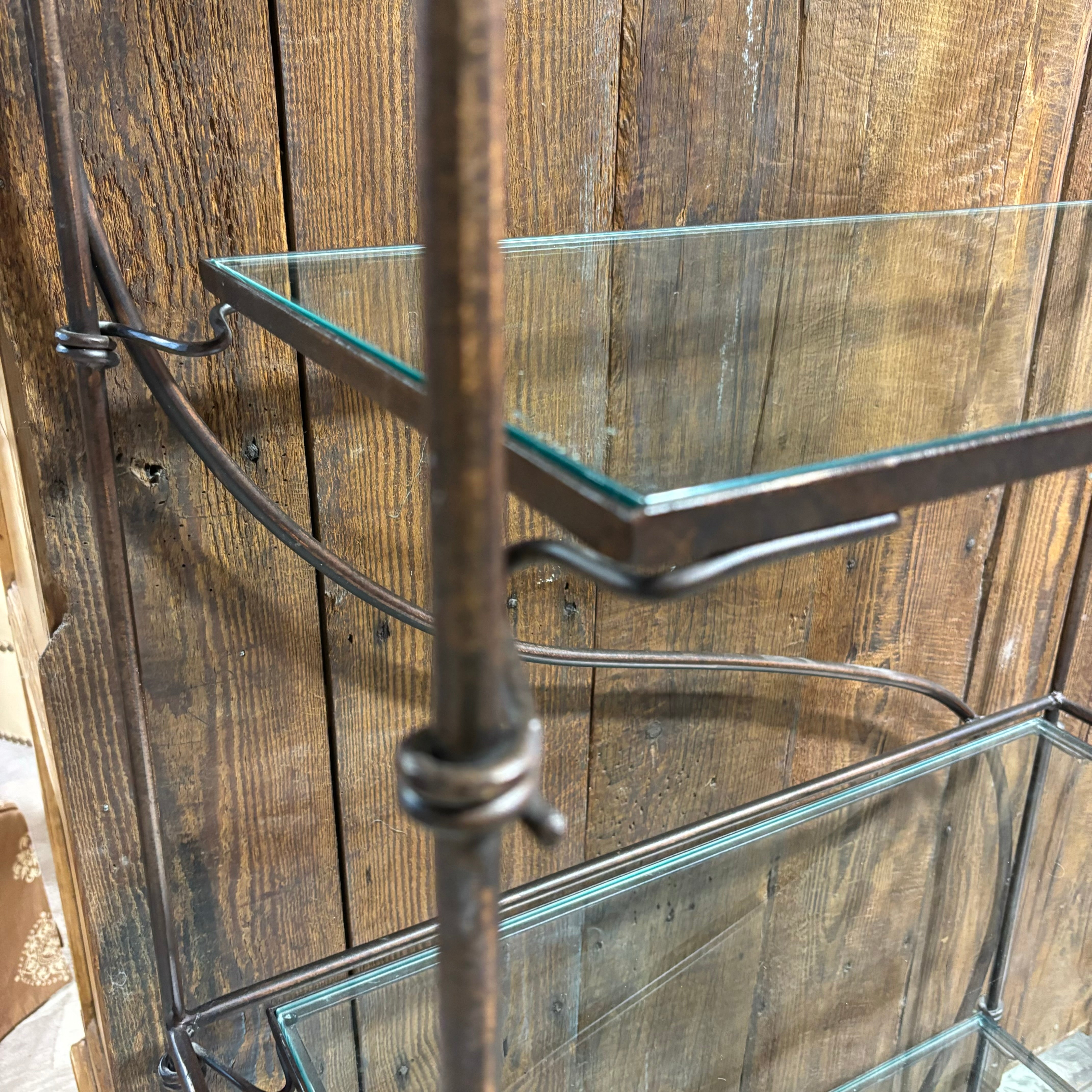 Ornate Wrought Iron & Glass 5 Shelf Display Bookshelf 38"x 19"x 81"