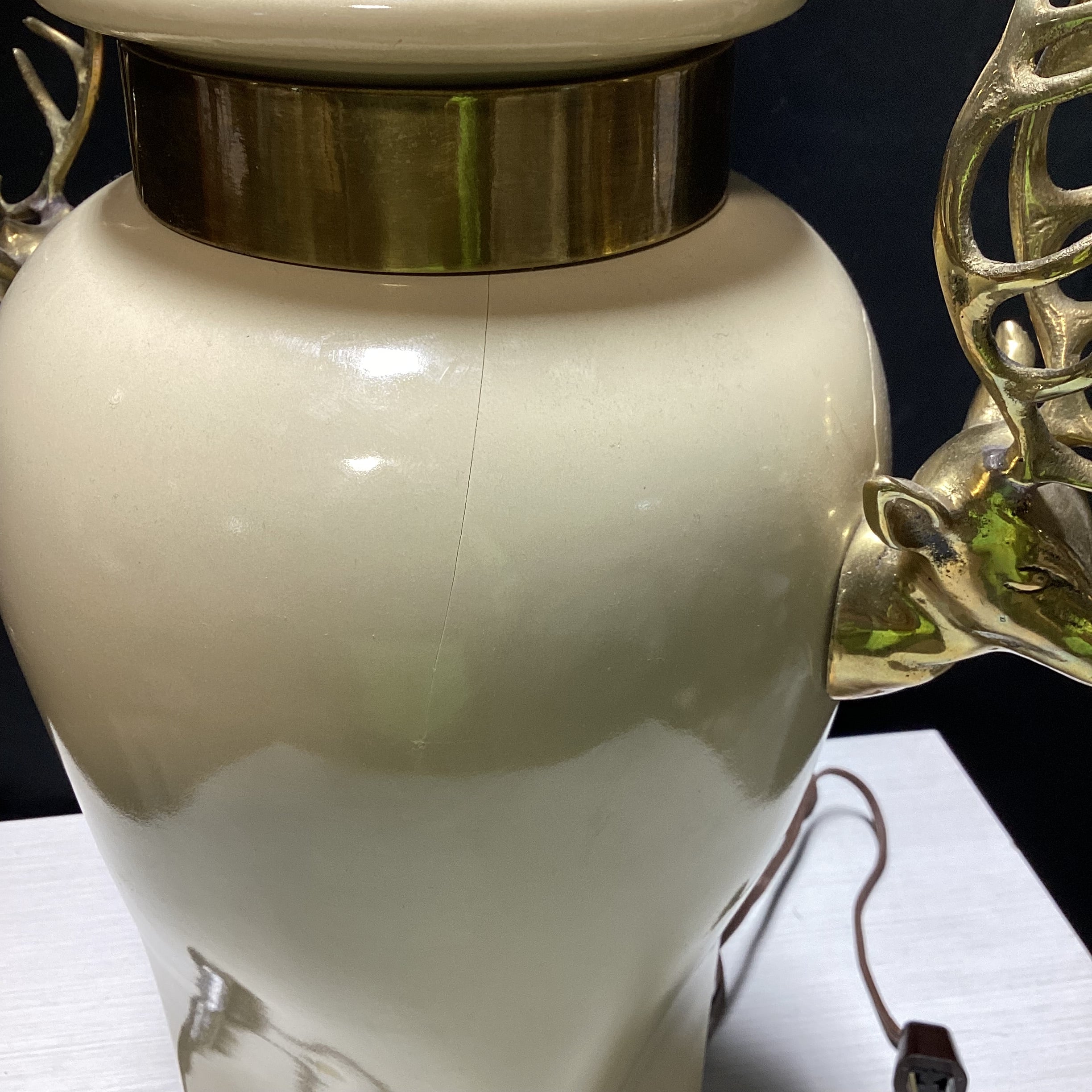 Vintage Urn Style Table Lamp With Brass Stags 13" x 21"