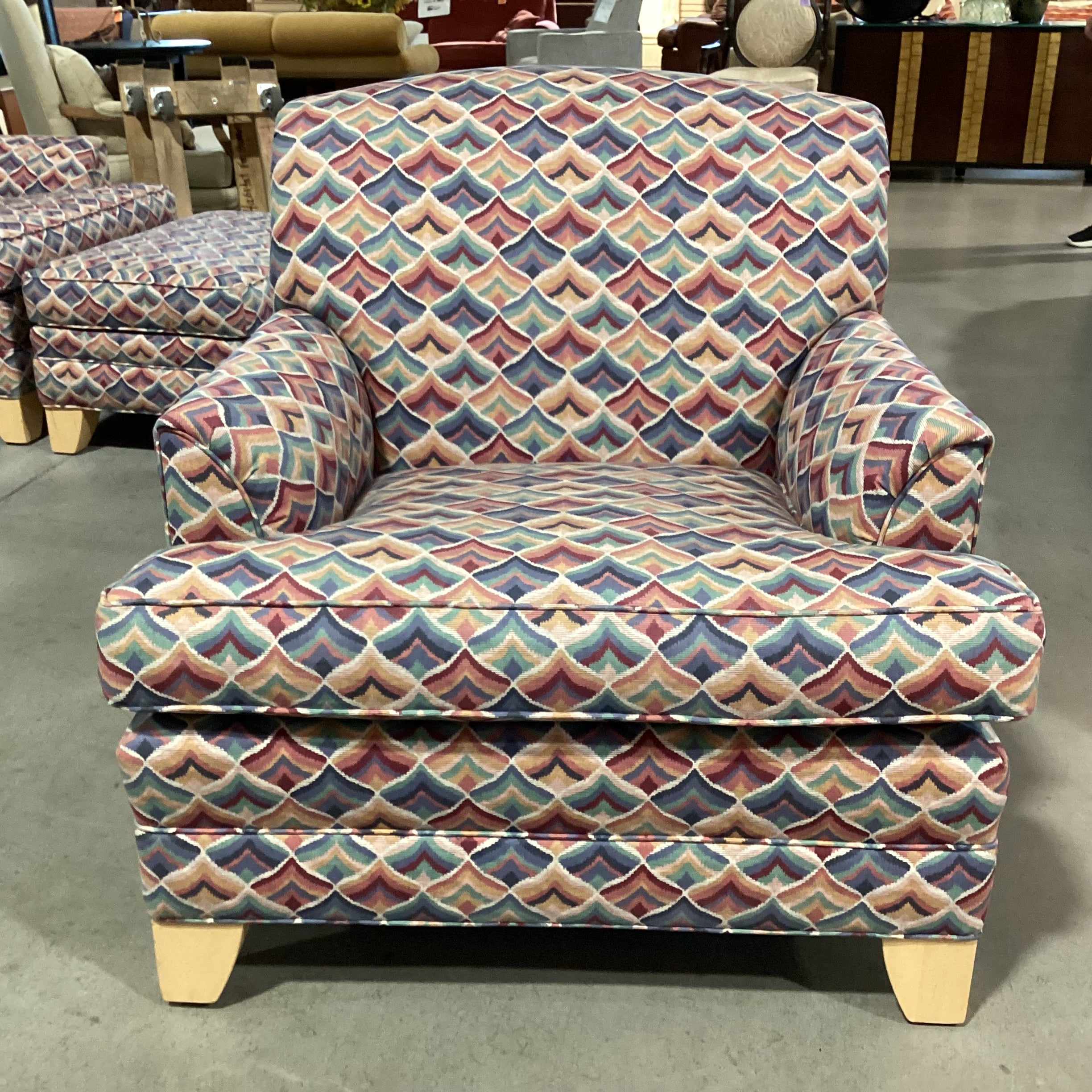 Ethan Allen Blue Red Pink Green Fan Design Chair 34"x 32"x 35"