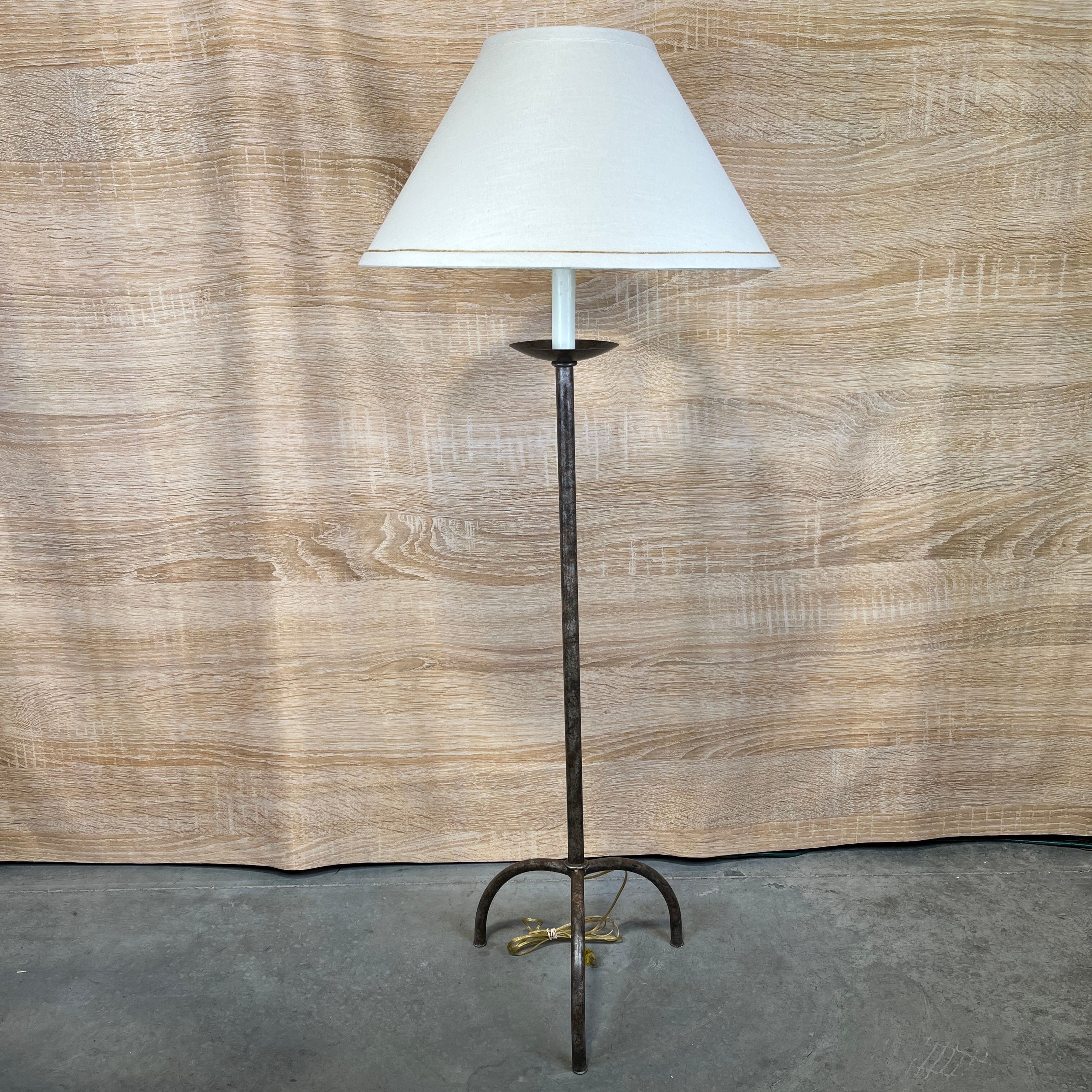 Richard Ray Custom Faux Rust Aluminum Candlestick Tripod with Oversized Shade Floor Lamp 24" Diameter @ Shade x 60"