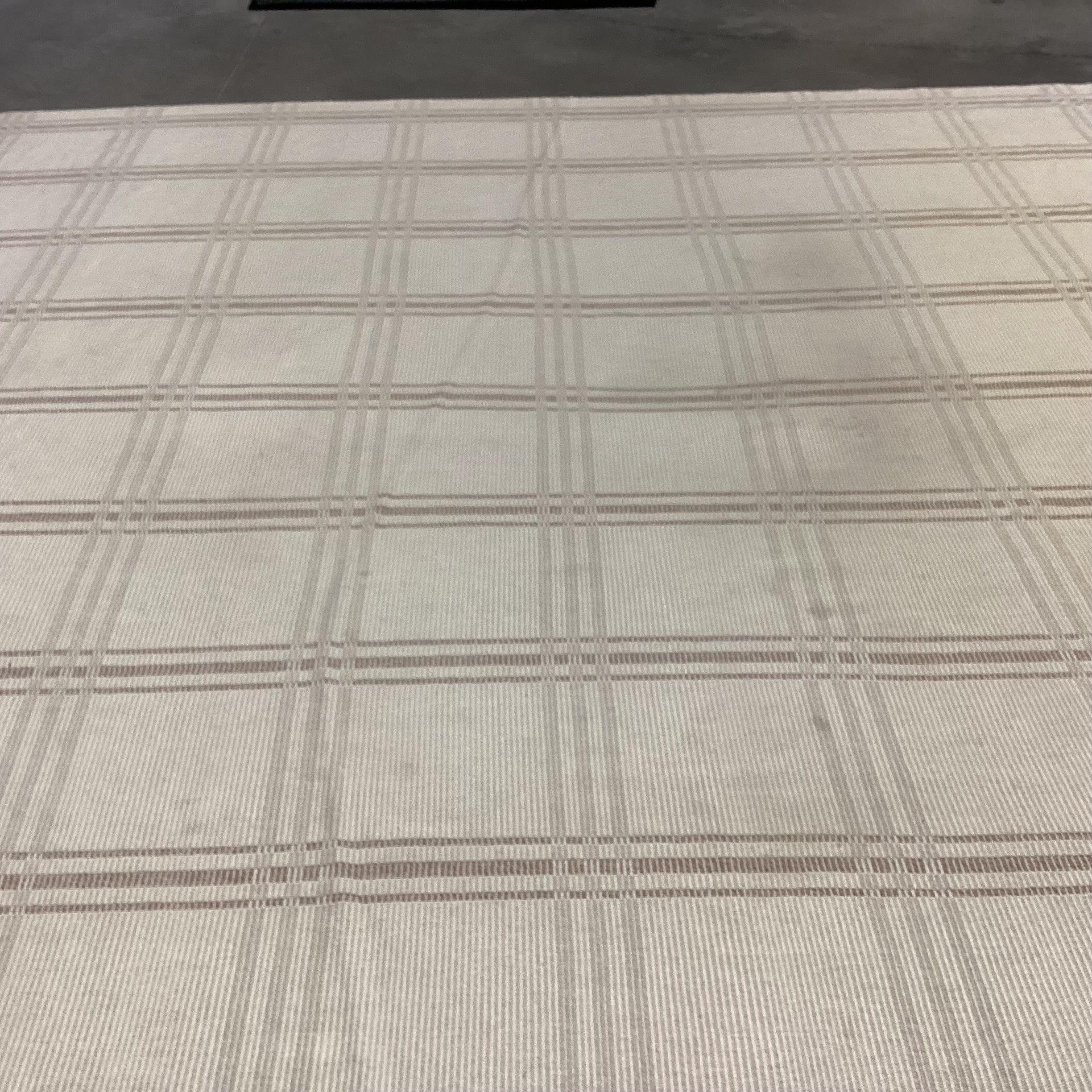 Cream & Tan Plaid Style Woven Wool Rug 11'3"x 11'7"