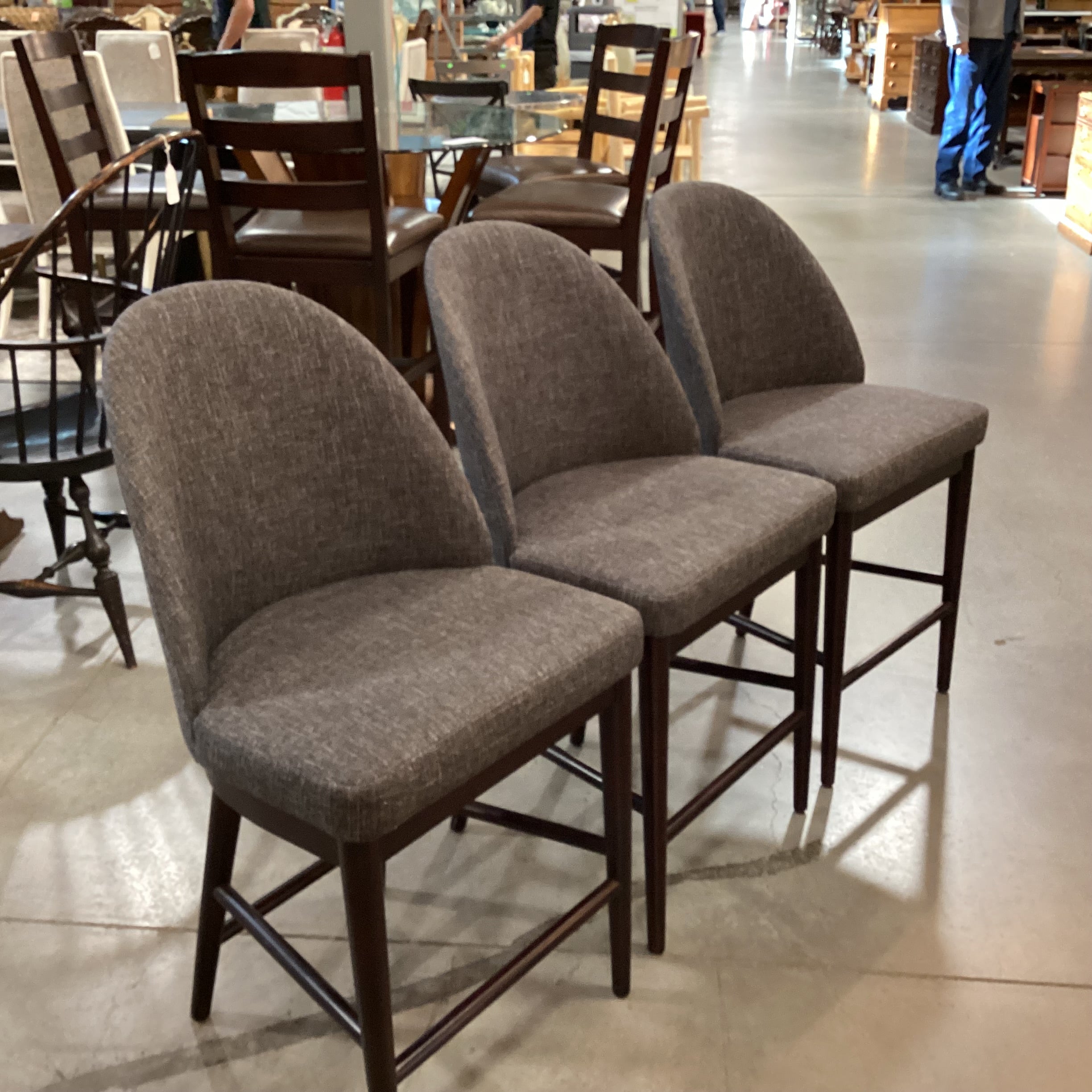 SET of 3 Crate & Barrel Ana Charcoal Woven & Espresso Finish Wood Counter Barstools 24"