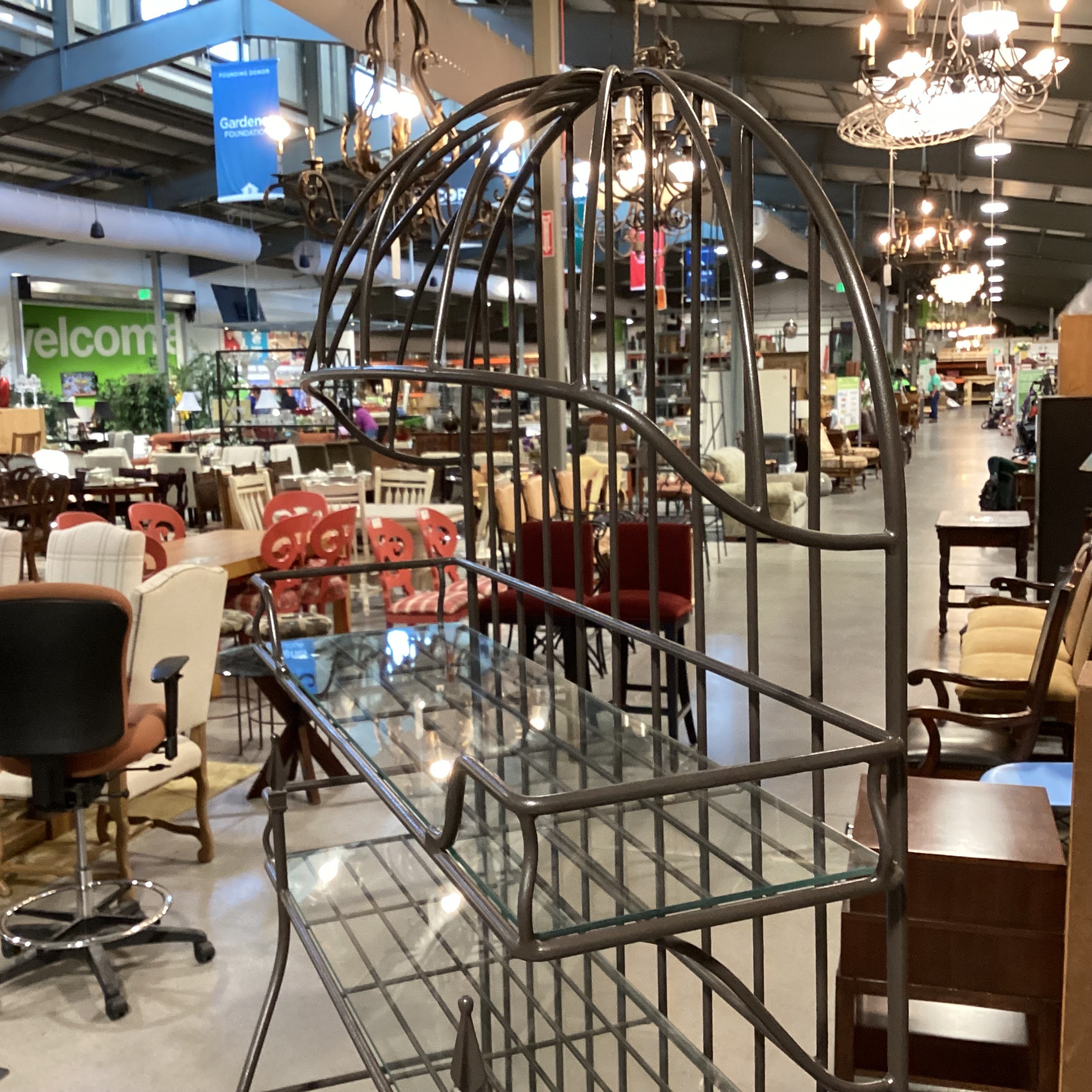 Iron with Dome Top & Glass Bakers & Wine Rack Shelves 44"x 18"x 83"