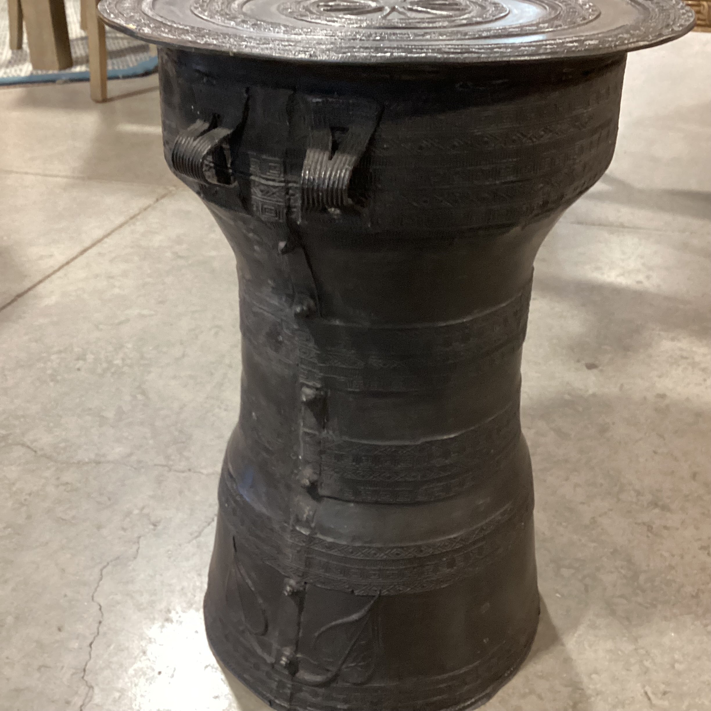 Asian Bronze Rain Drum Style Accent Table 13" Diameter x 18"