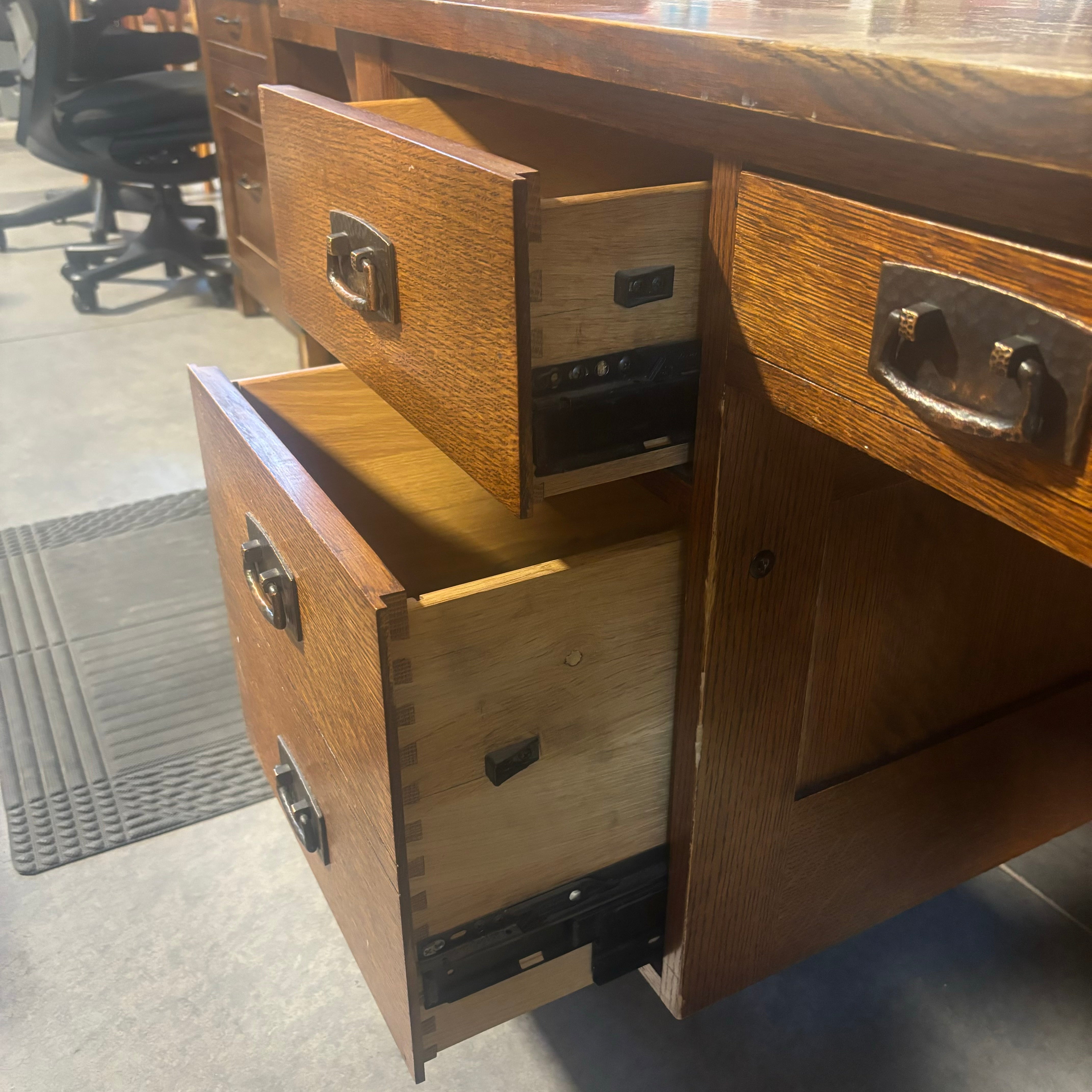 Stickley Solid Wood 5 Drawer with Hammered Copper Pulls Desk 72"x 36"x 30.5"