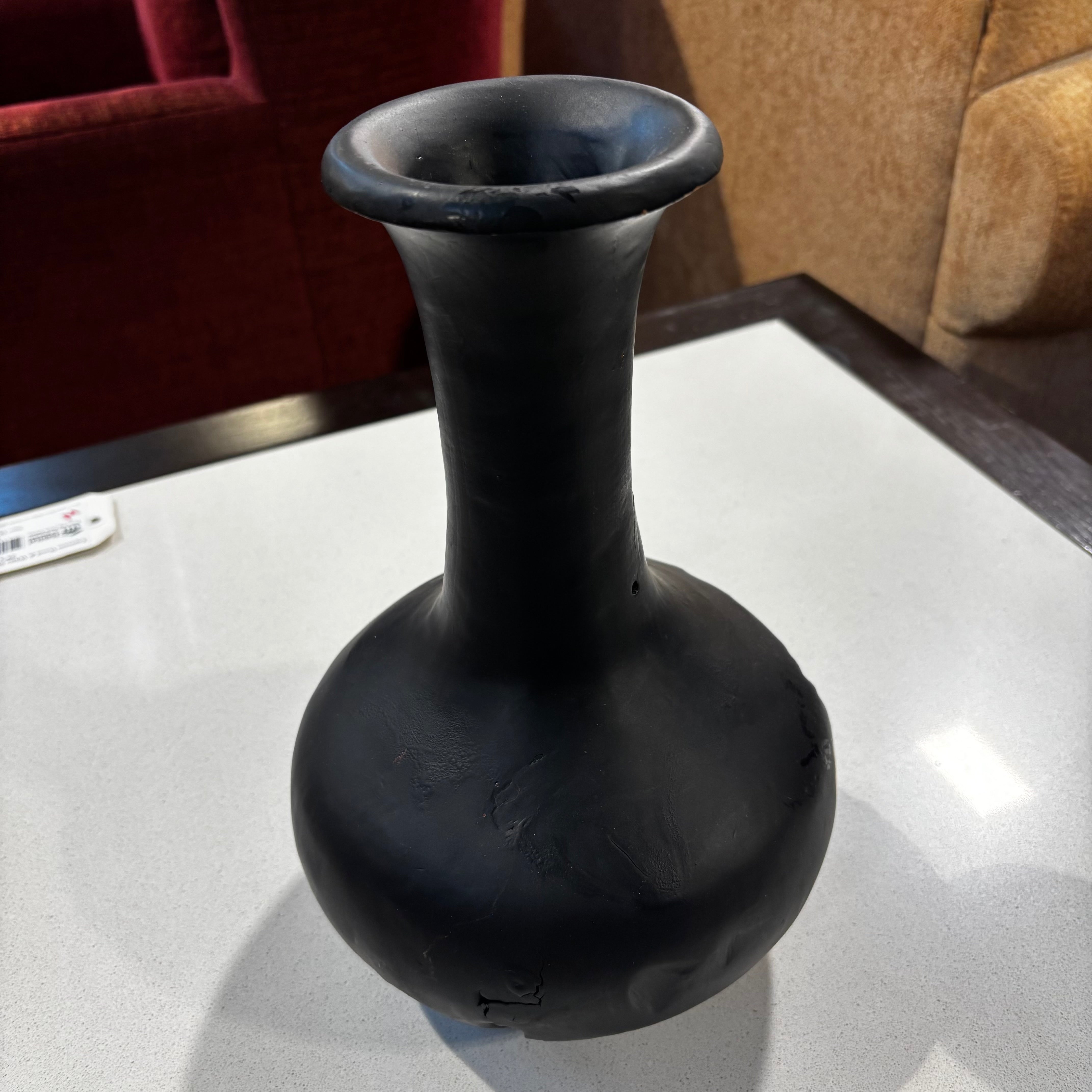 Matte Black Clay Mexican Hand Made Vase 8"x 12"