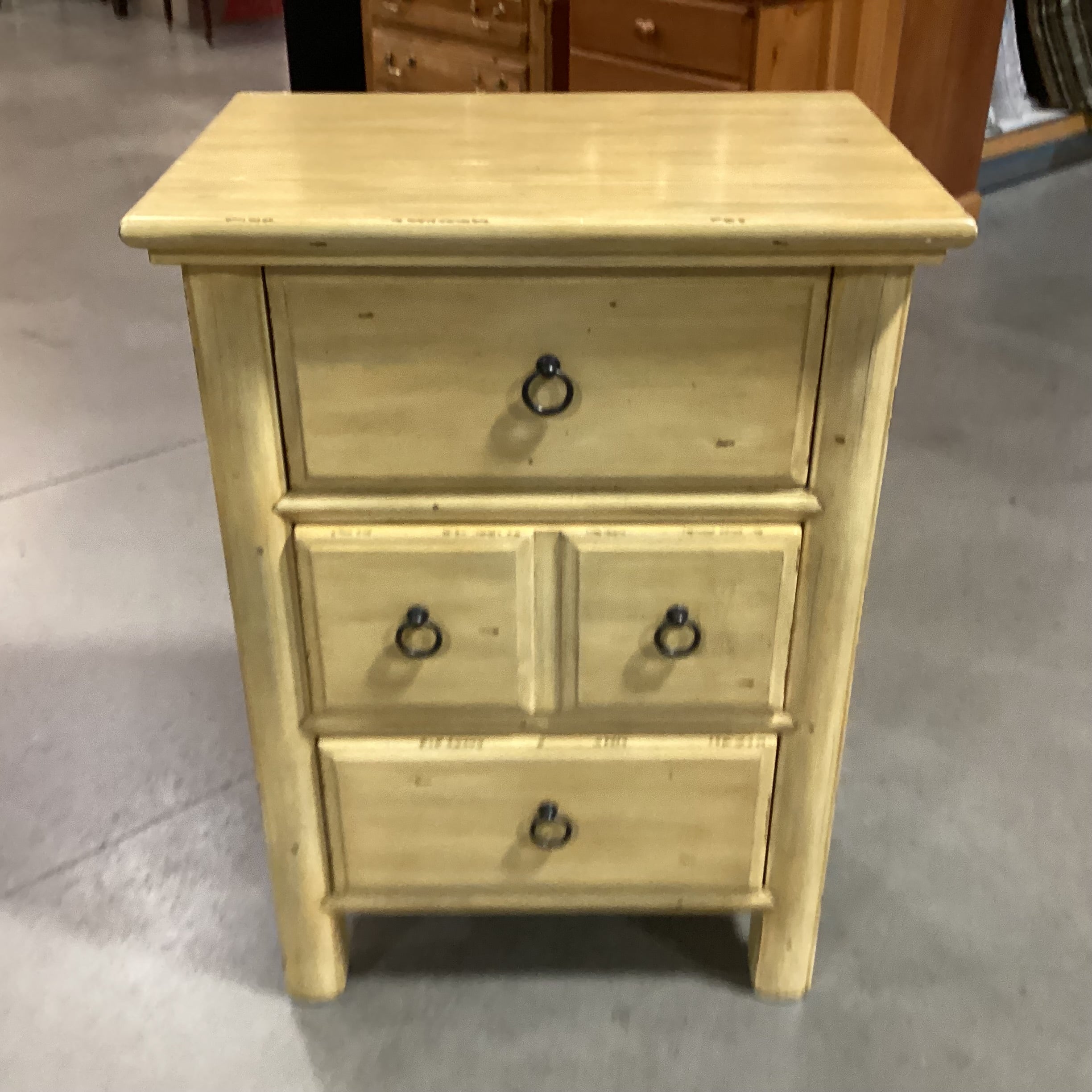 Wheat Distressed Finish Wood 3 Drawer Chest Nightstand 20"x 14"x 28"