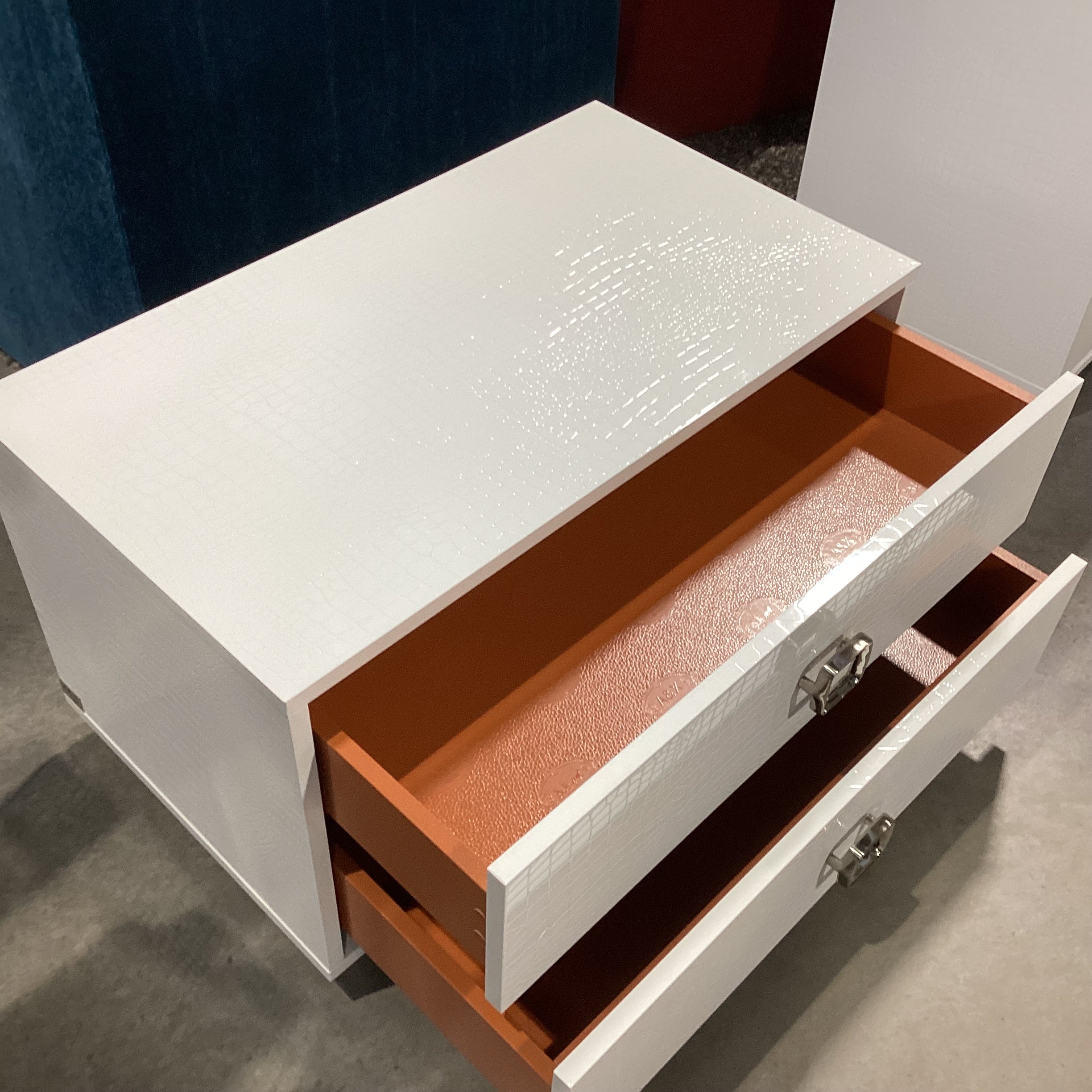 A&X Casa Milano White Croc Style Faux Leather 2 Drawer Nightstand 31.5"x 19"x 19"